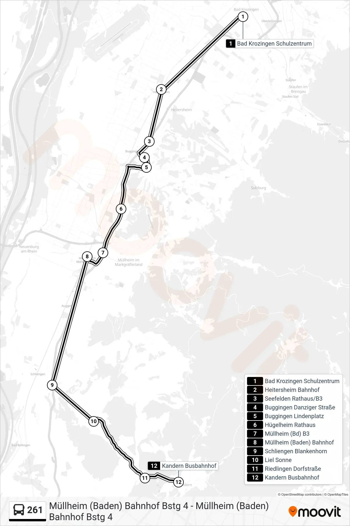 Linie 261 (Bus) Richtung Kandern Busbahnhof: Route und Haltestellen auf der Karte