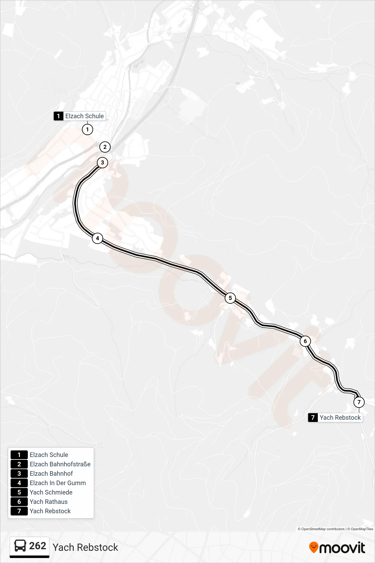 Linie 262 (Bus) Richtung Yach Rebstock: Route und Haltestellen auf der Karte