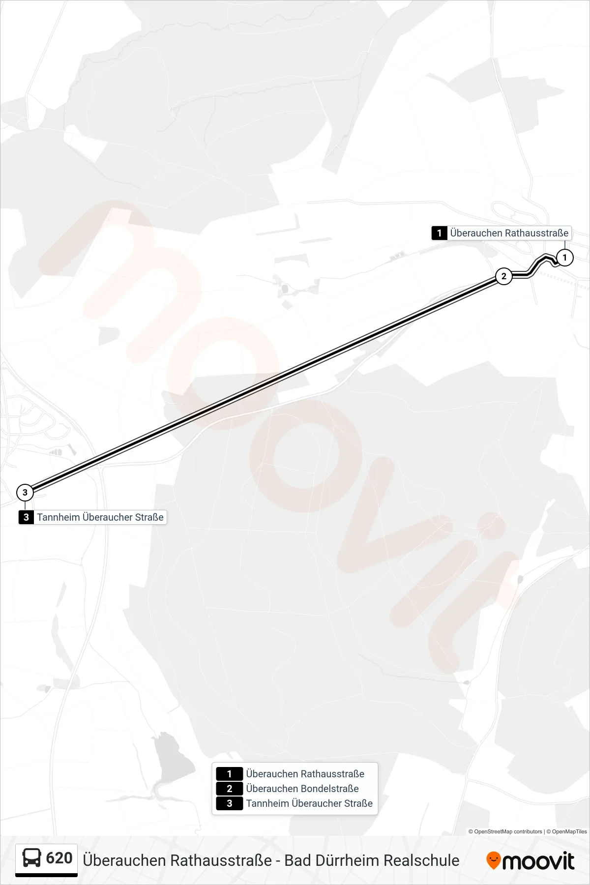620 bus Line (Tannheim Überaucher Straße) route and stops on a map