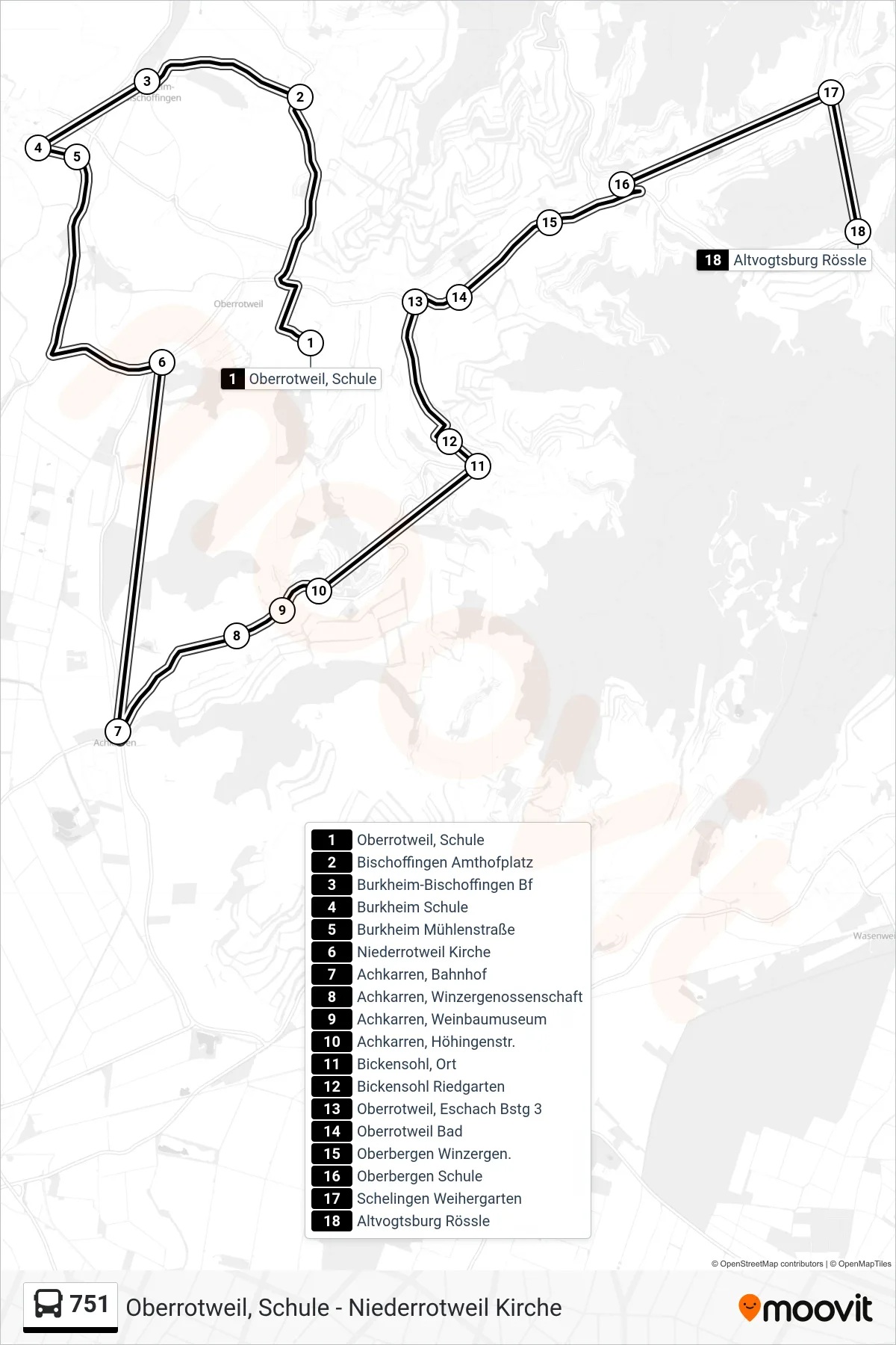 751 bus Line (Altvogtsburg Rössle) route and stops on a map