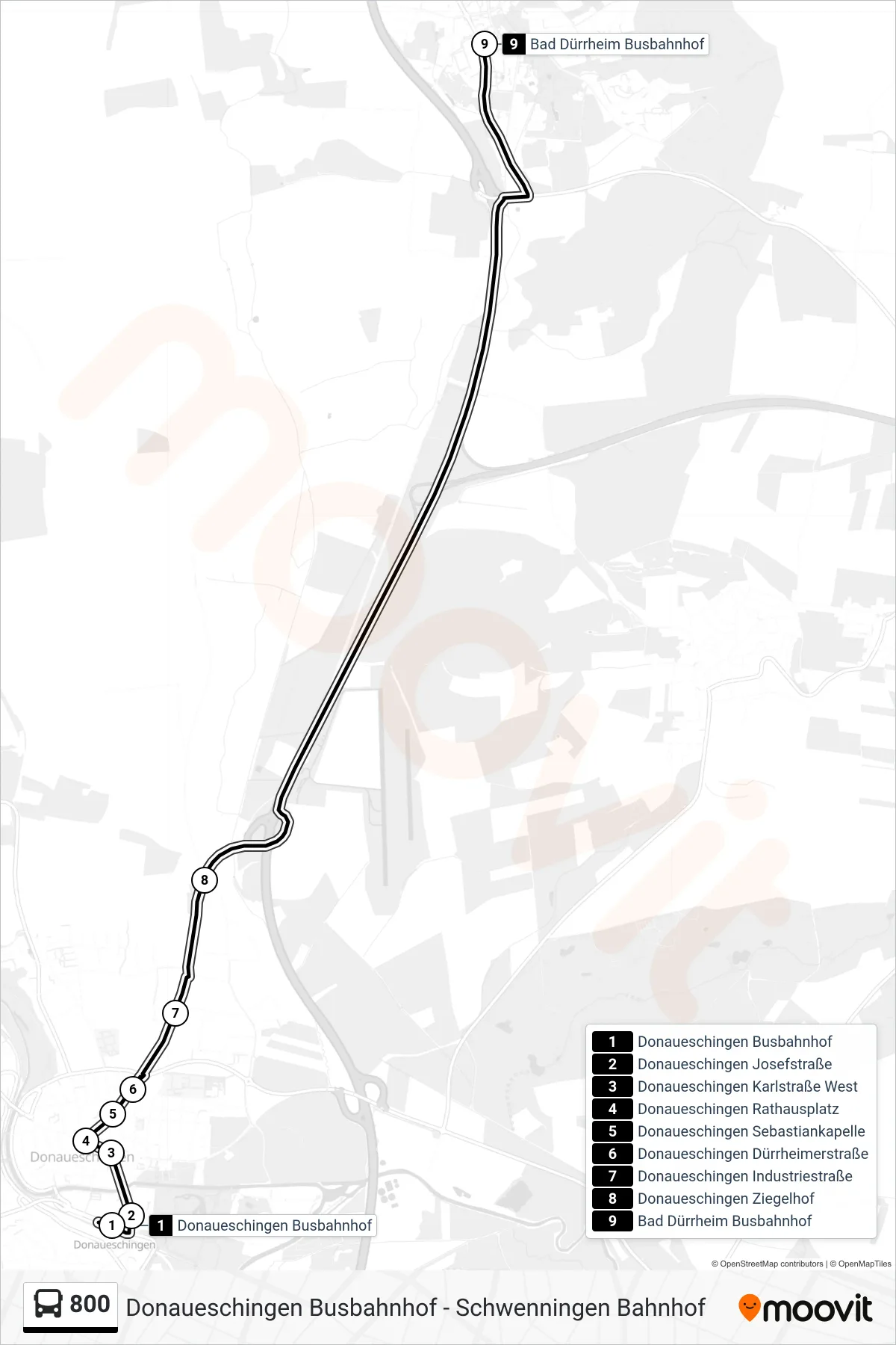 800 bus Line (Bad Dürrheim Busbahnhof) route and stops on a map