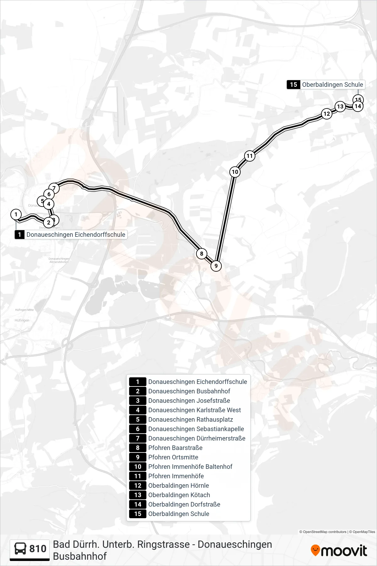 810 bus Line (Oberbaldingen Schule) route and stops on a map