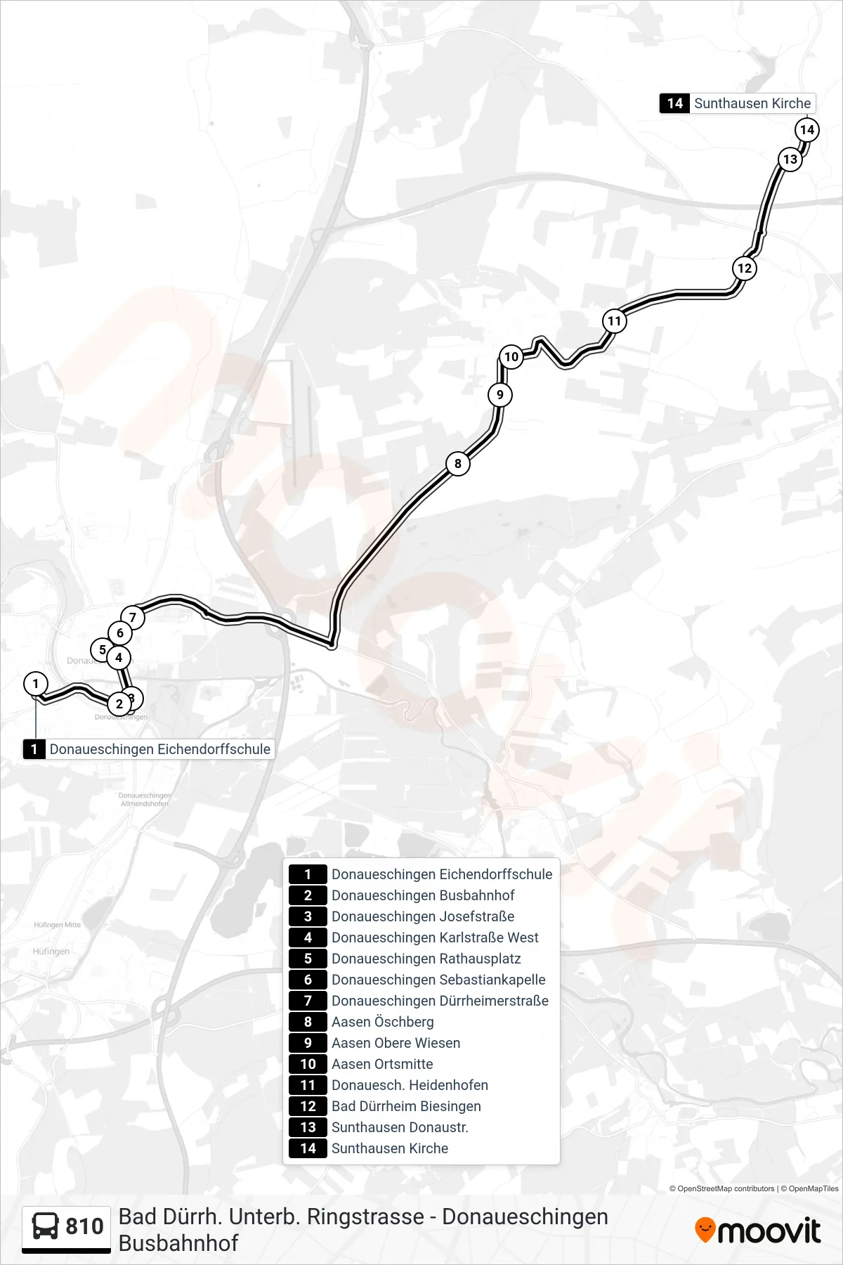 810 bus Line (Sunthausen Kirche) route and stops on a map