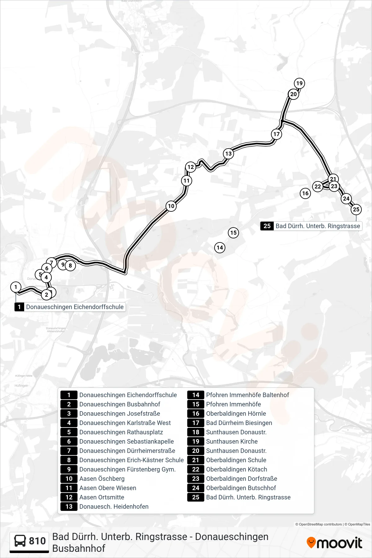 810 bus Line (Bad Dürrh. Unterb. Ringstrasse) route and stops on a map