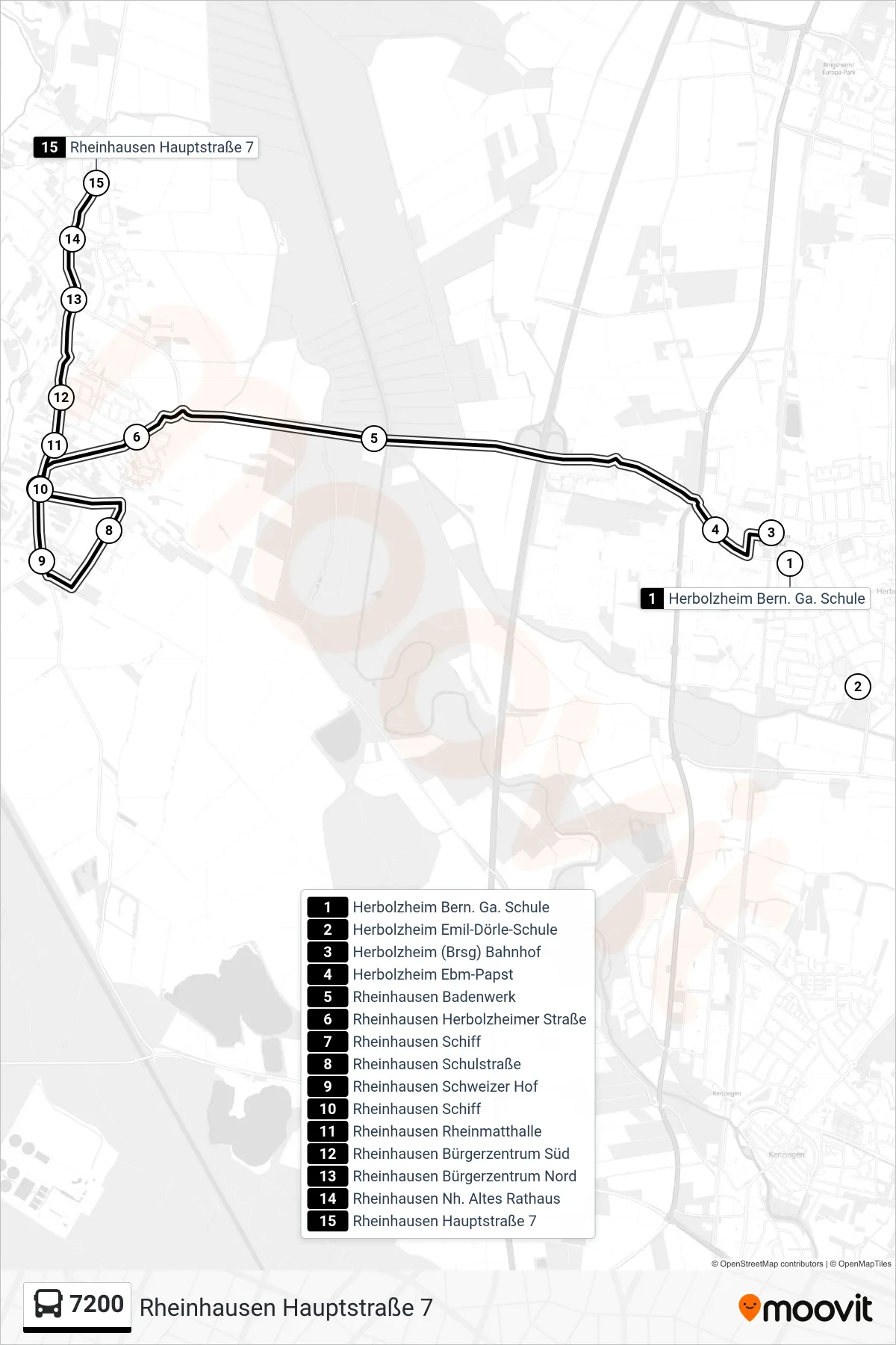 Linie 7200 (Bus) Richtung Rheinhausen Hauptstraße 7: Route und Haltestellen auf der Karte