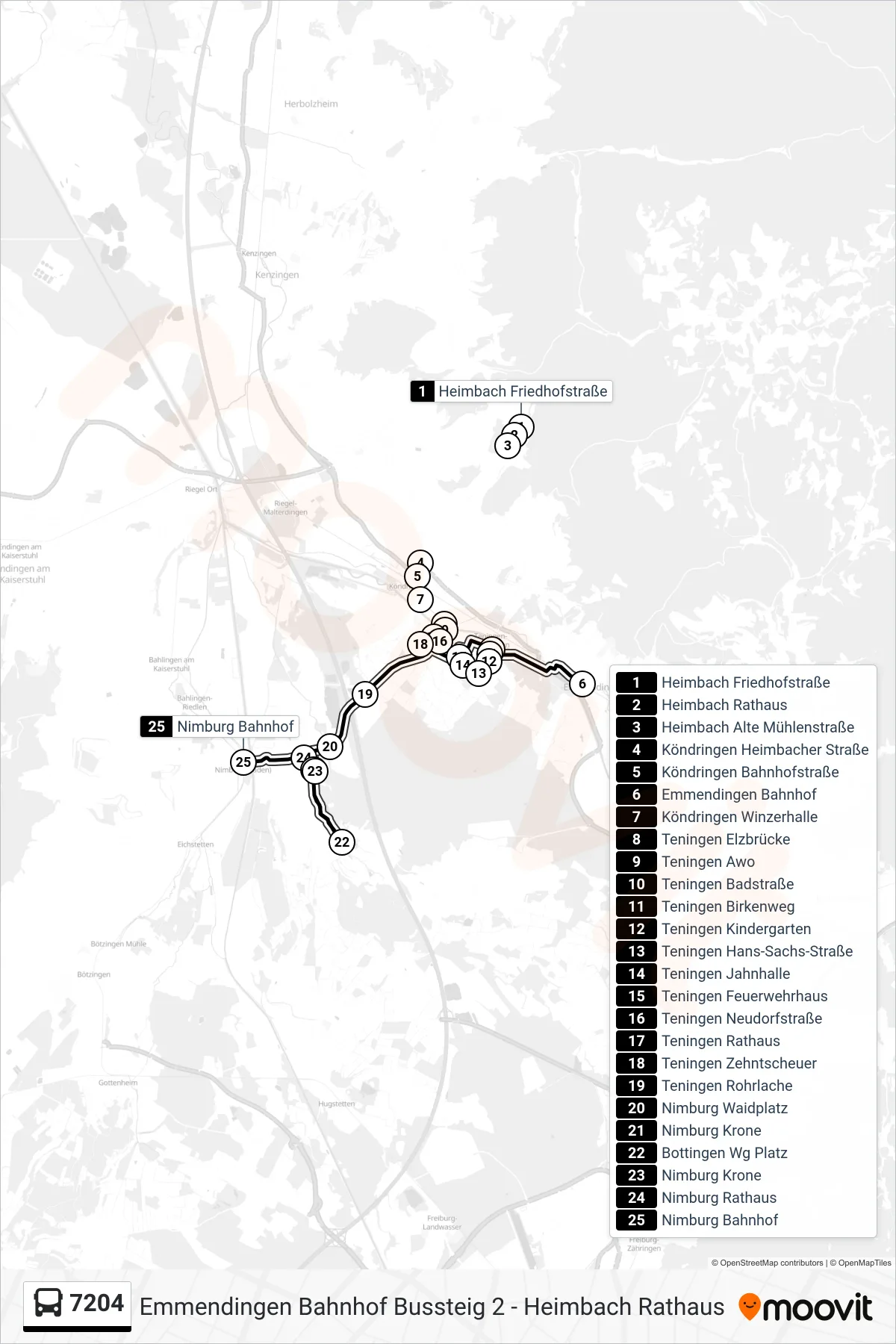 7204 bus Line (Nimburg Bahnhof) route and stops on a map