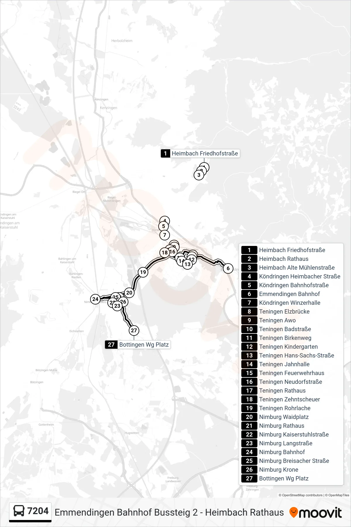 7204 bus Line (Bottingen Wg Platz) route and stops on a map
