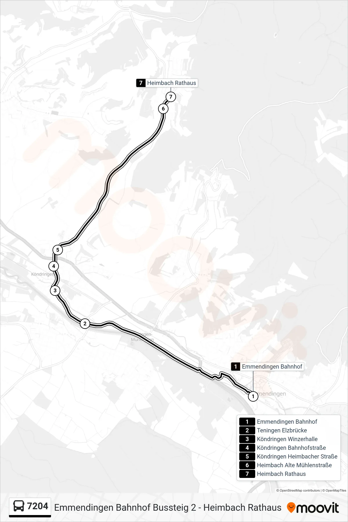 7204 bus Line (Heimbach Rathaus) route and stops on a map