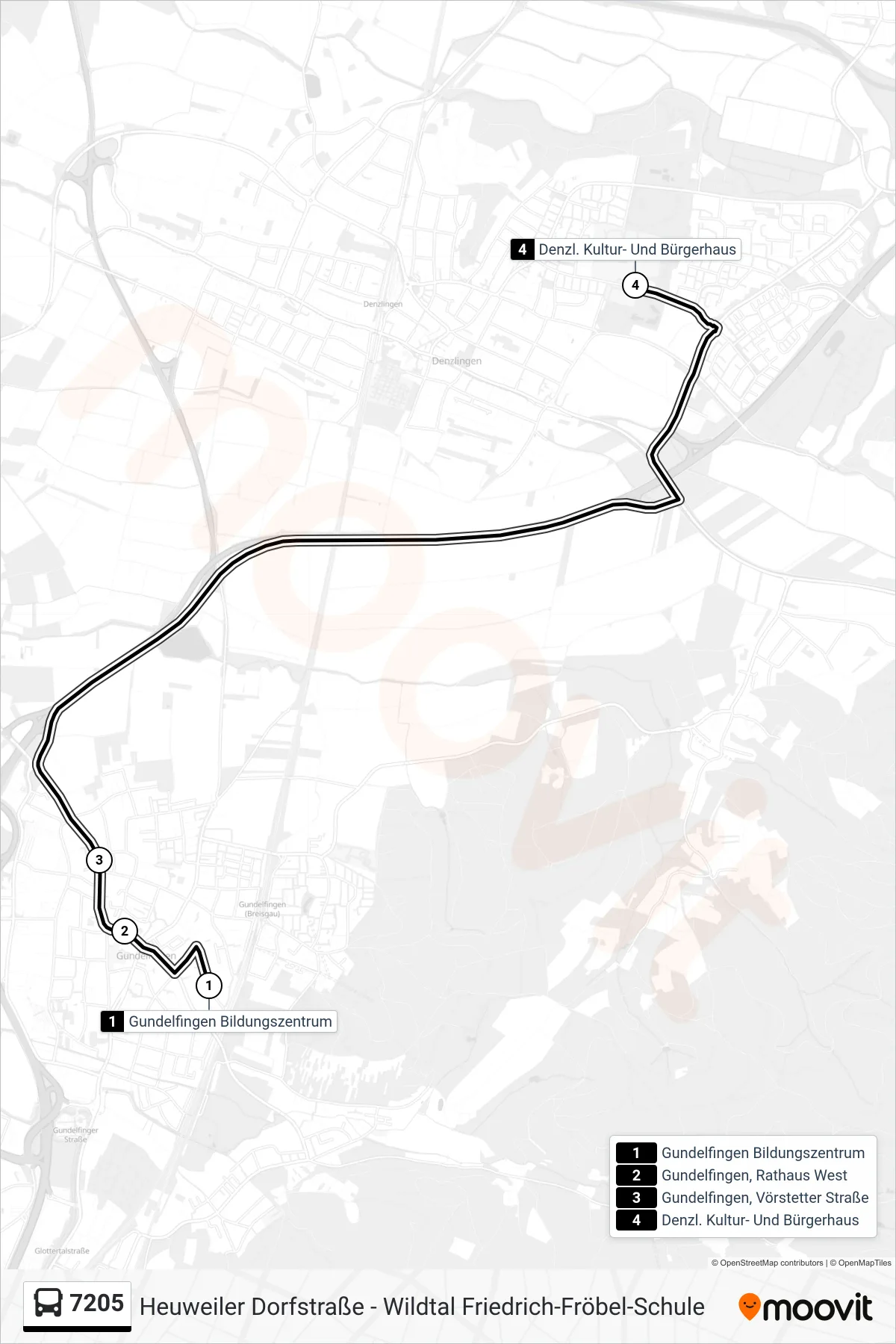 7205 bus Line (Denzl. Kultur- Und Bürgerhaus) route and stops on a map