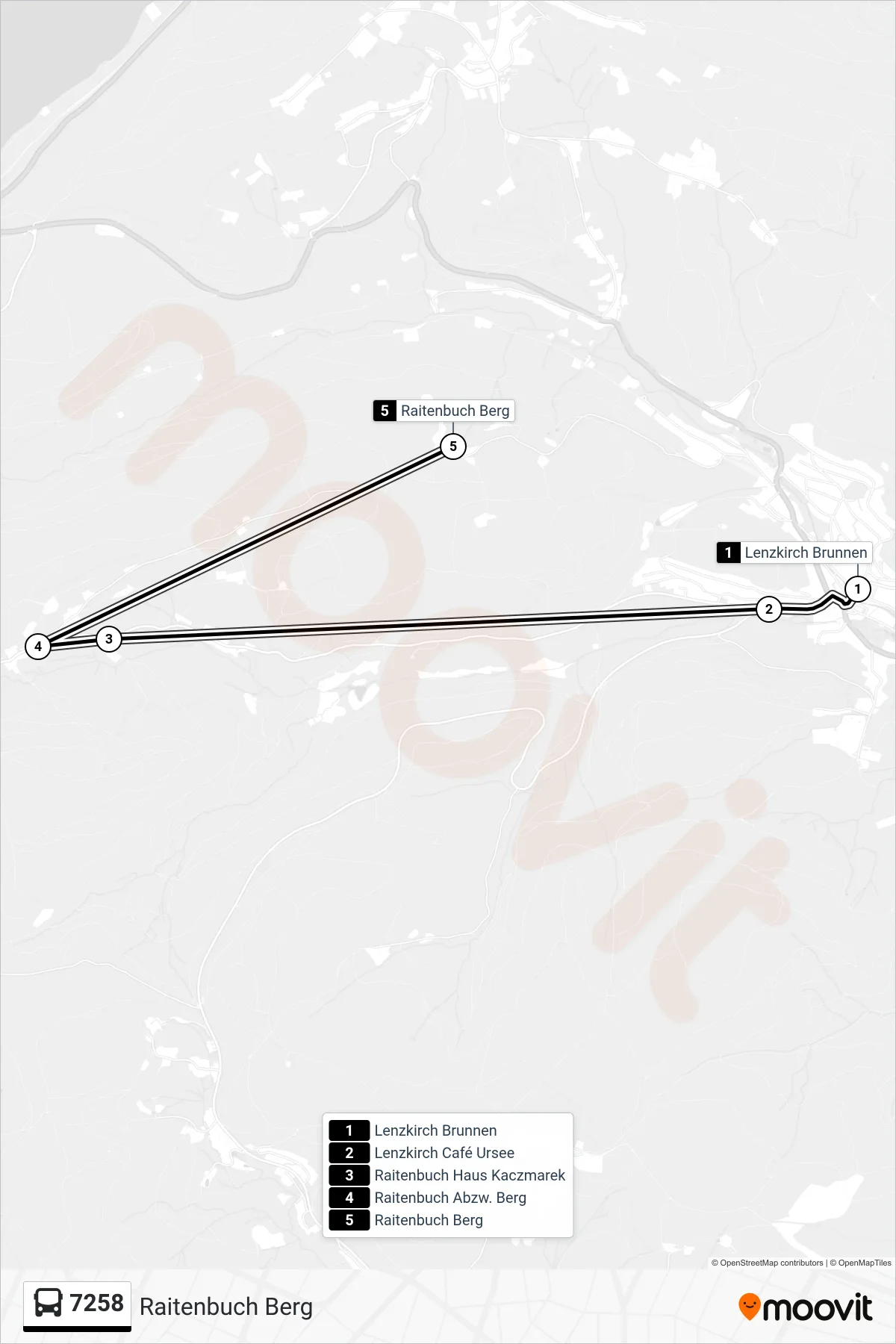 7258 bus Line (Raitenbuch Berg) route and stops on a map