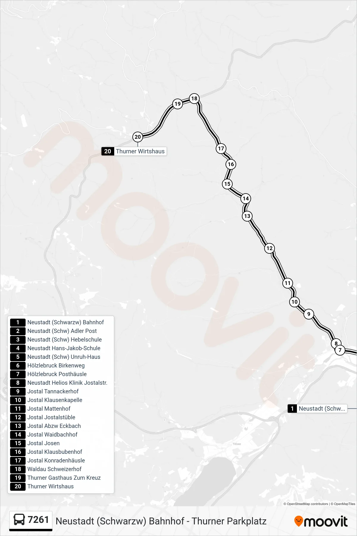 7261 bus Line (Thurner Wirtshaus) route and stops on a map