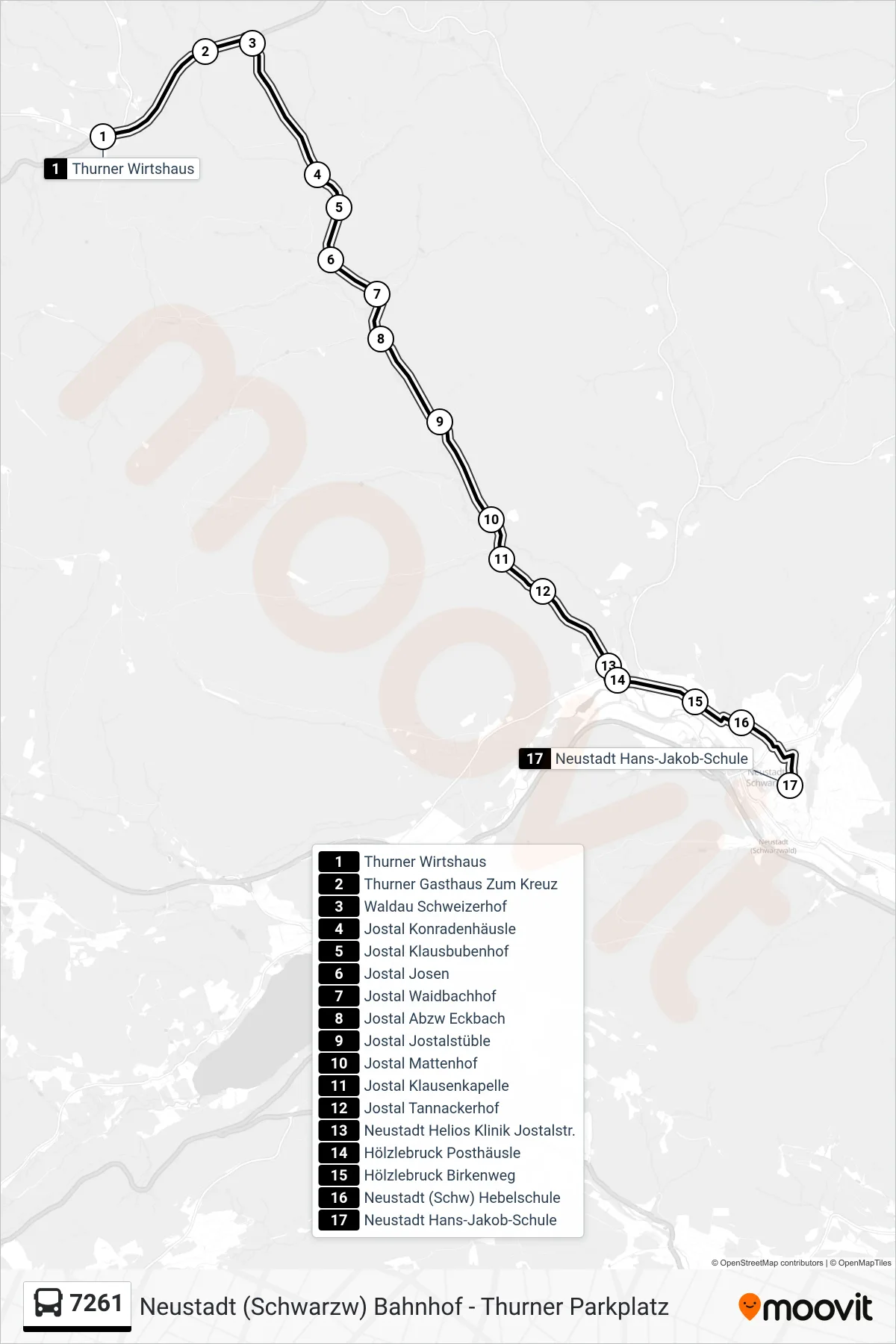 7261 bus Line (Neustadt Hans-Jakob-Schule) route and stops on a map
