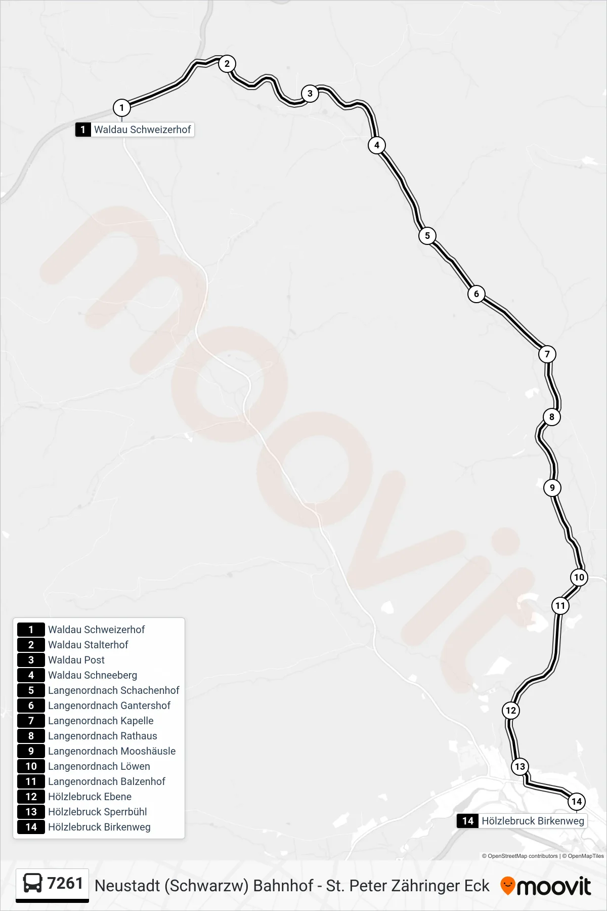 7261 bus Line (Hölzlebruck Birkenweg) route and stops on a map