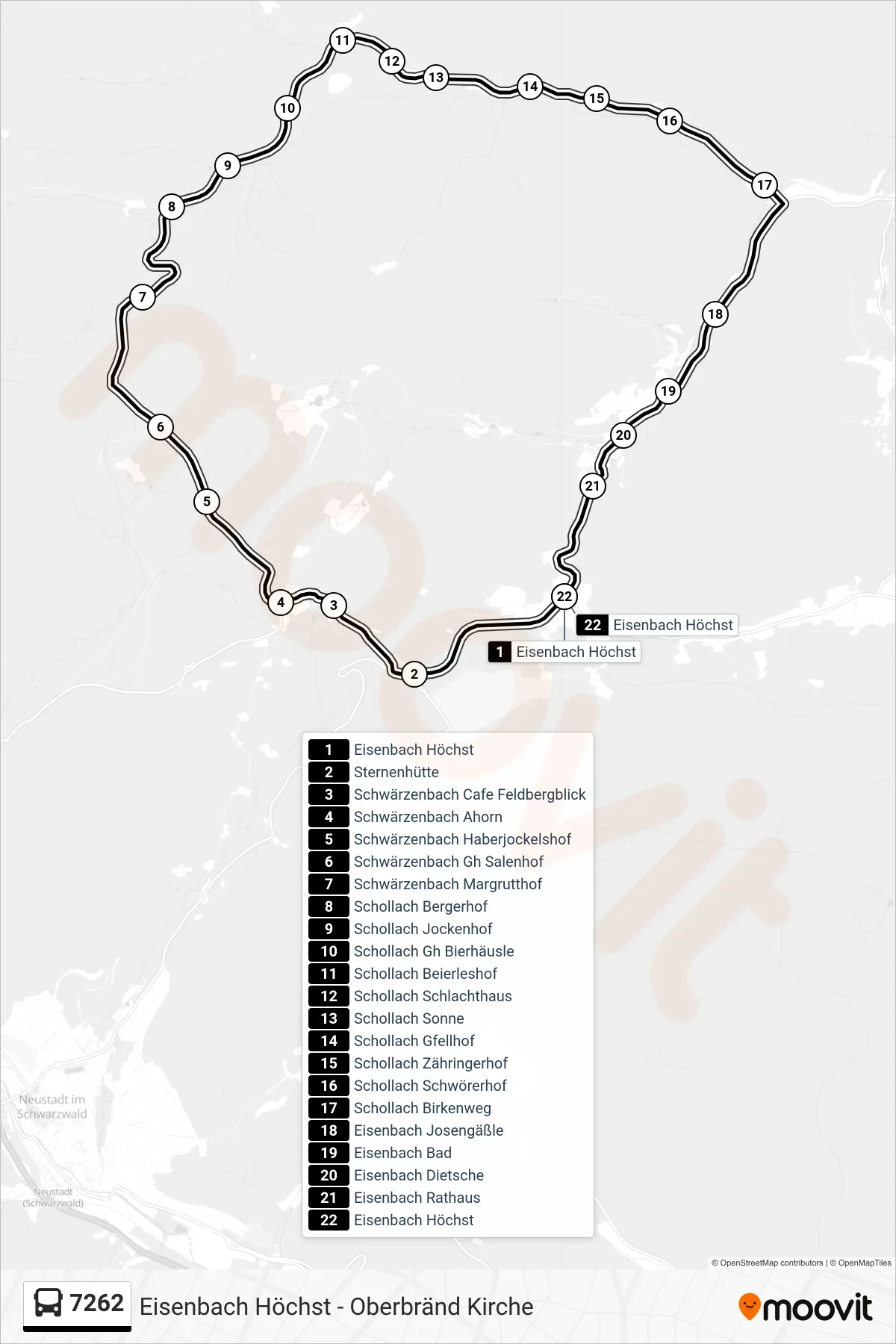 7262 bus Line (Eisenbach Höchst) route and stops on a map