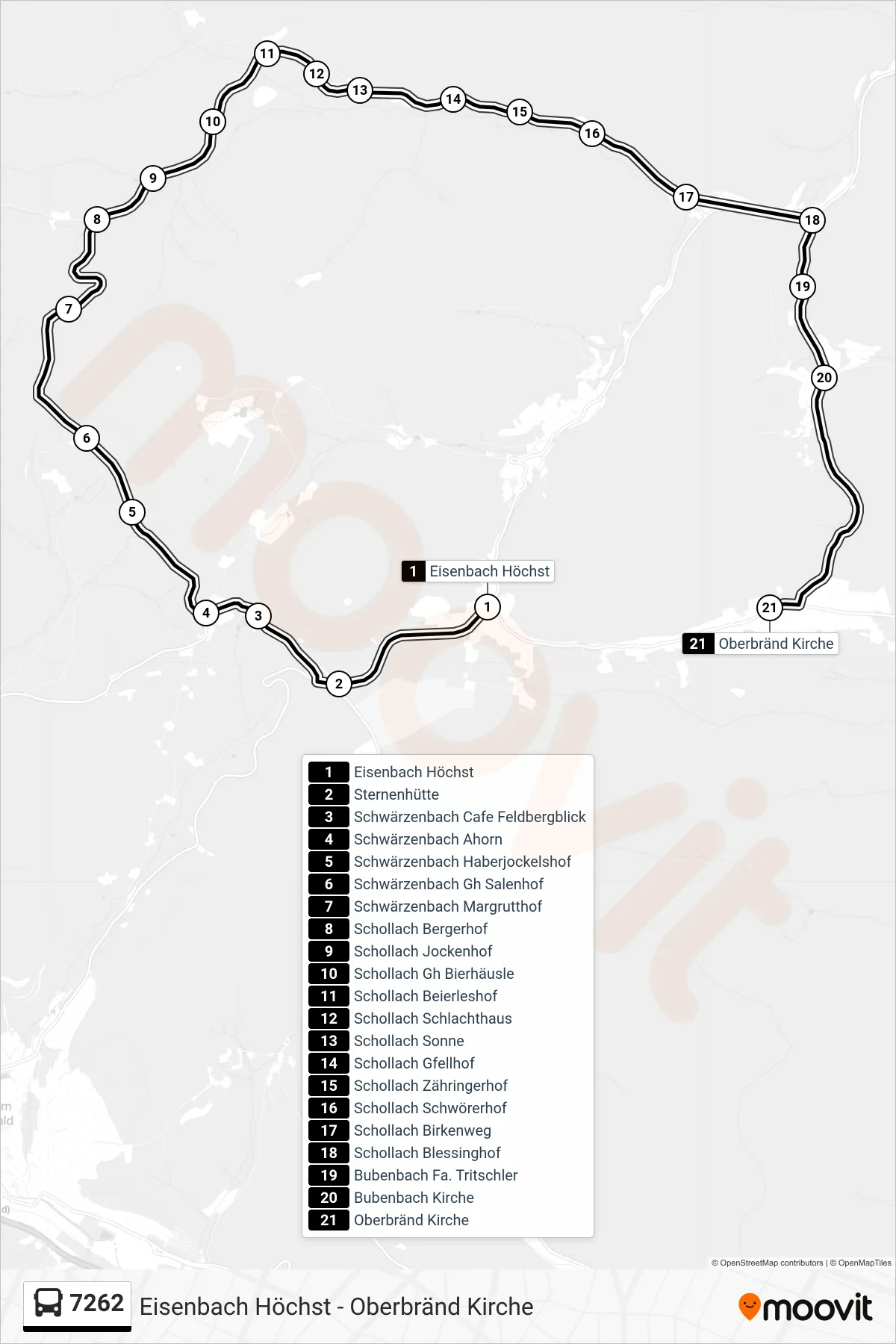 7262 bus Line (Oberbränd Kirche) route and stops on a map