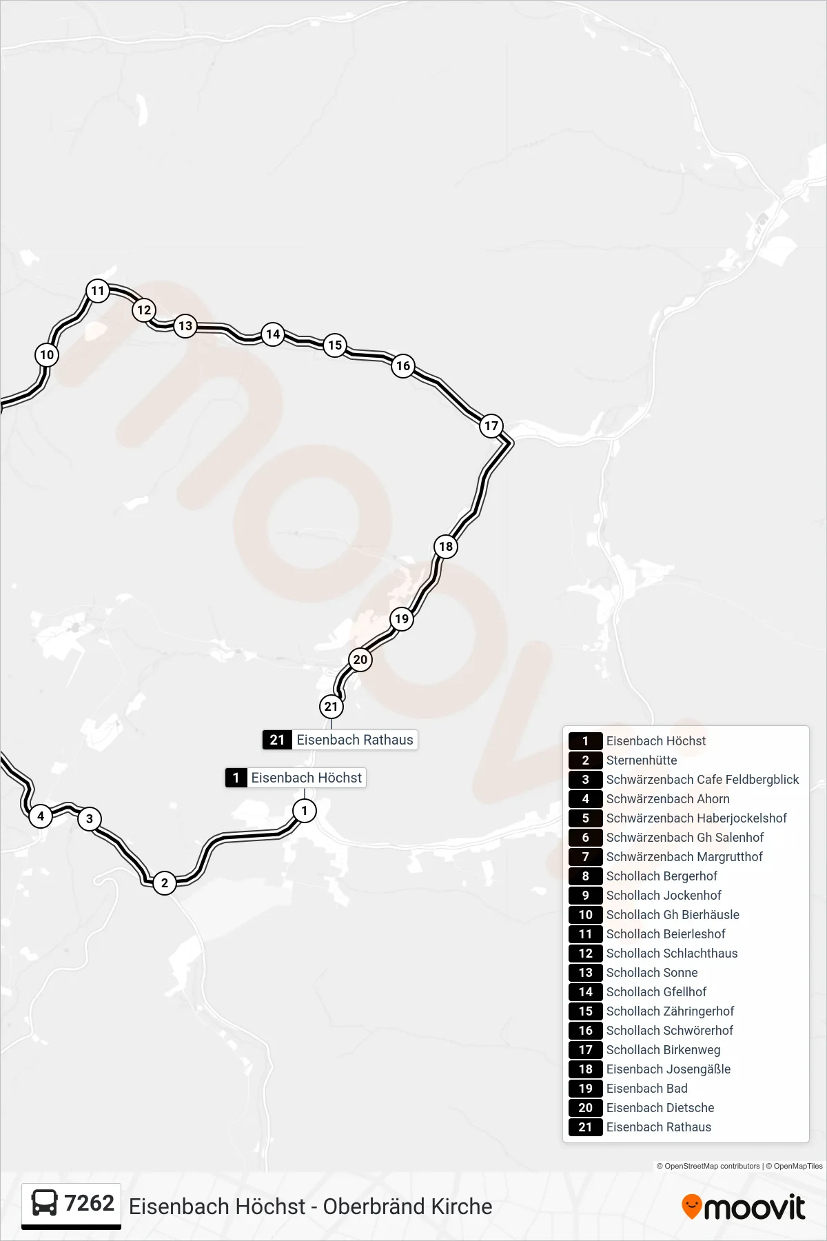 Linie 7262 (Bus) Richtung Eisenbach Rathaus: Route und Haltestellen auf der Karte