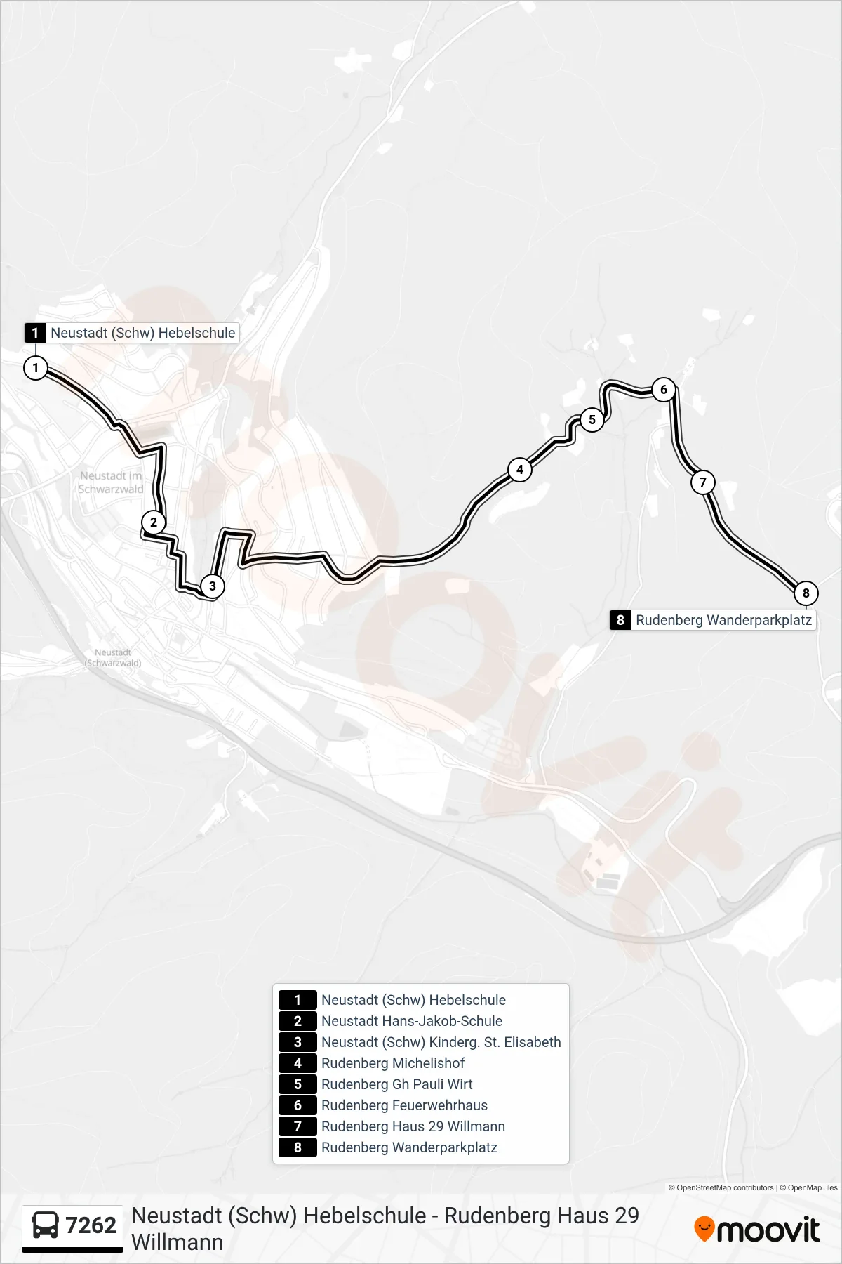 7262 bus Line (Rudenberg Wanderparkplatz) route and stops on a map