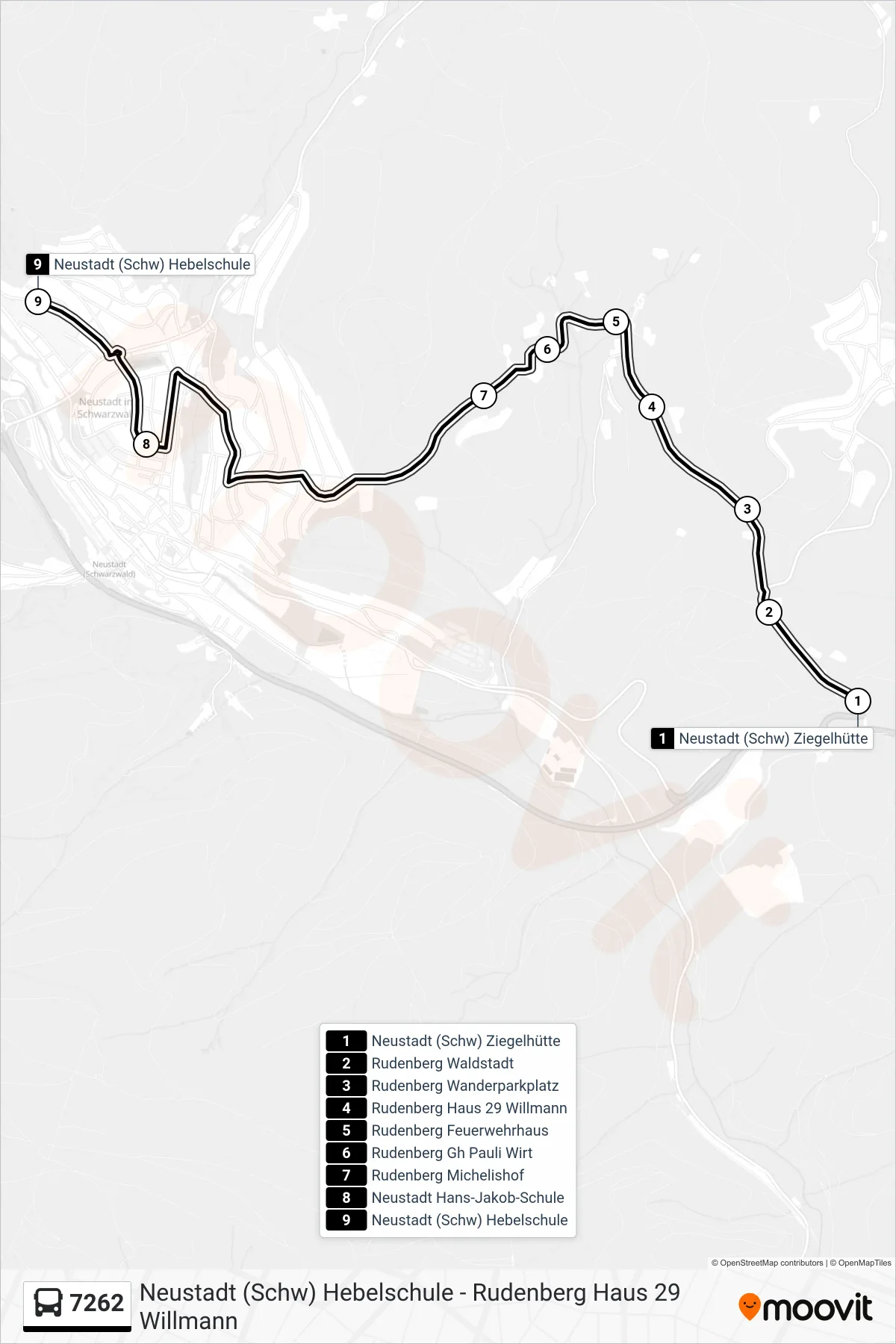 7262 bus Line (Neustadt (Schw) Hebelschule) route and stops on a map