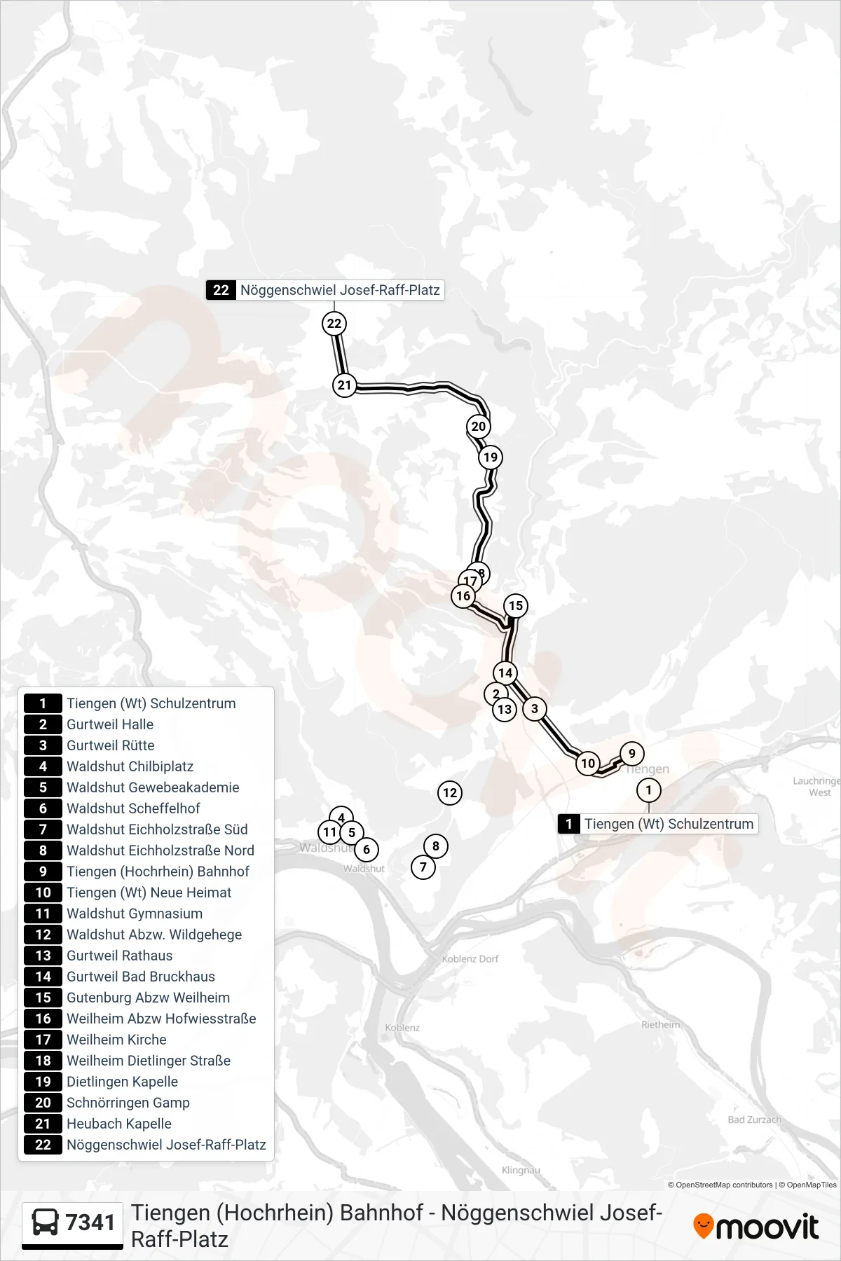 7341 bus Line (Nöggenschwiel Josef-Raff-Platz) route and stops on a map