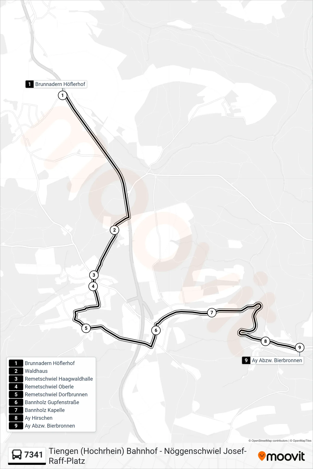 Linie 7341 (Bus) Richtung Ay Abzw. Bierbronnen: Route und Haltestellen auf der Karte