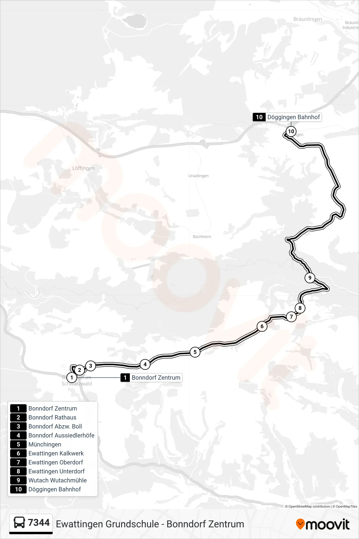 Linie 7344 (Bus) Richtung Döggingen Bahnhof: Route und Haltestellen auf der Karte