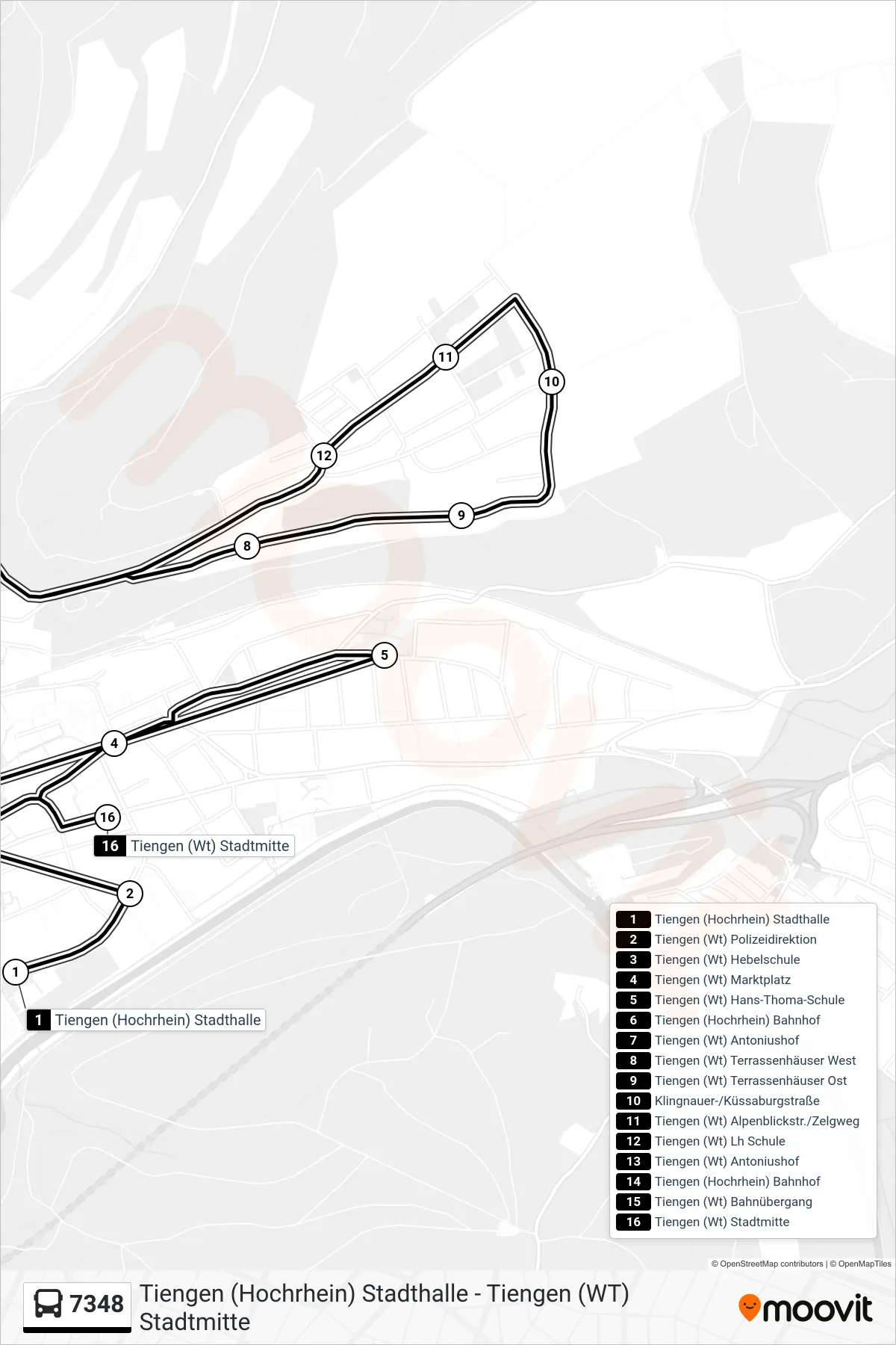 7348 bus Line (Tiengen (Wt) Stadtmitte) route and stops on a map