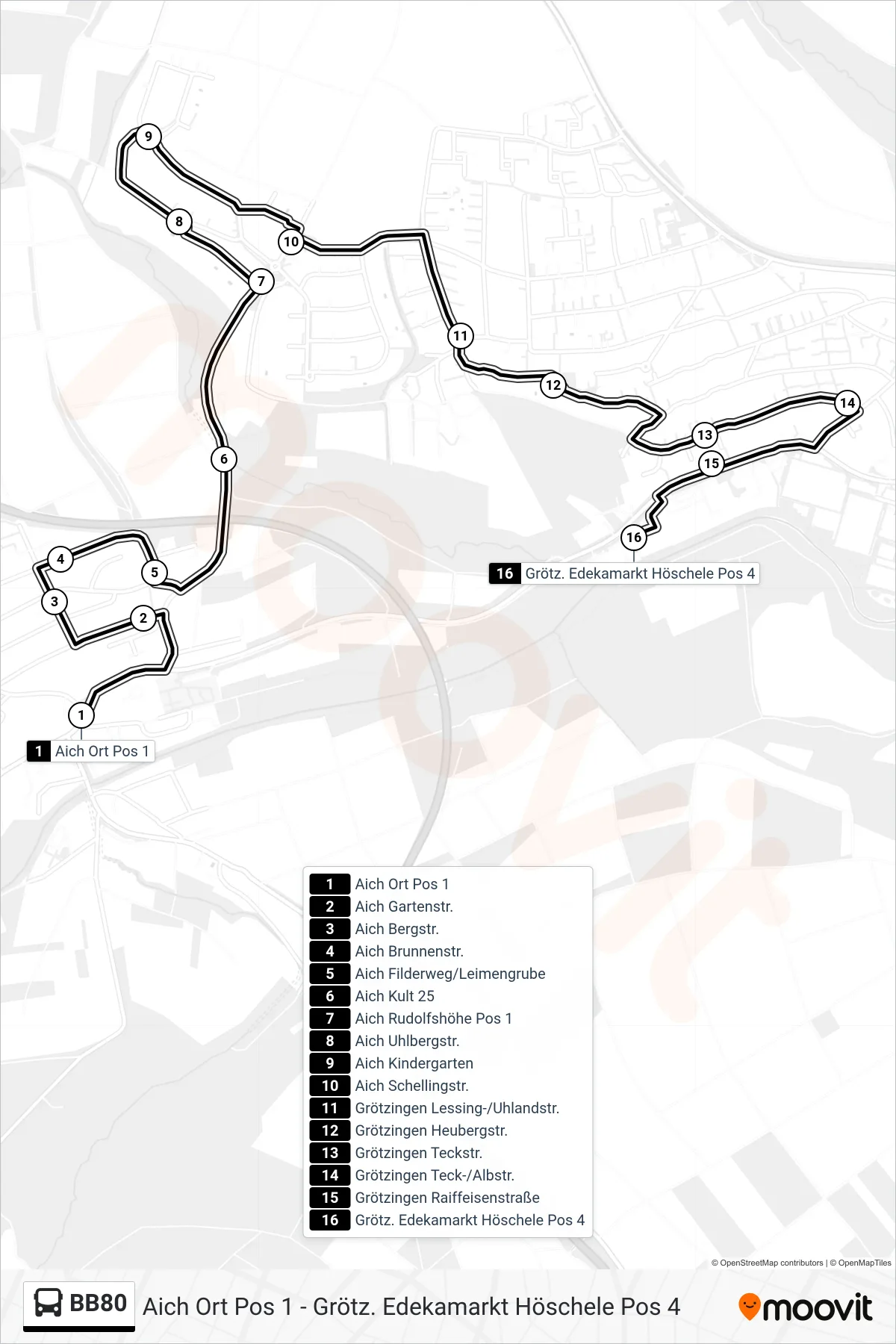 BB80 bus Line (Grötz. Edekamarkt Höschele) route and stops on a map