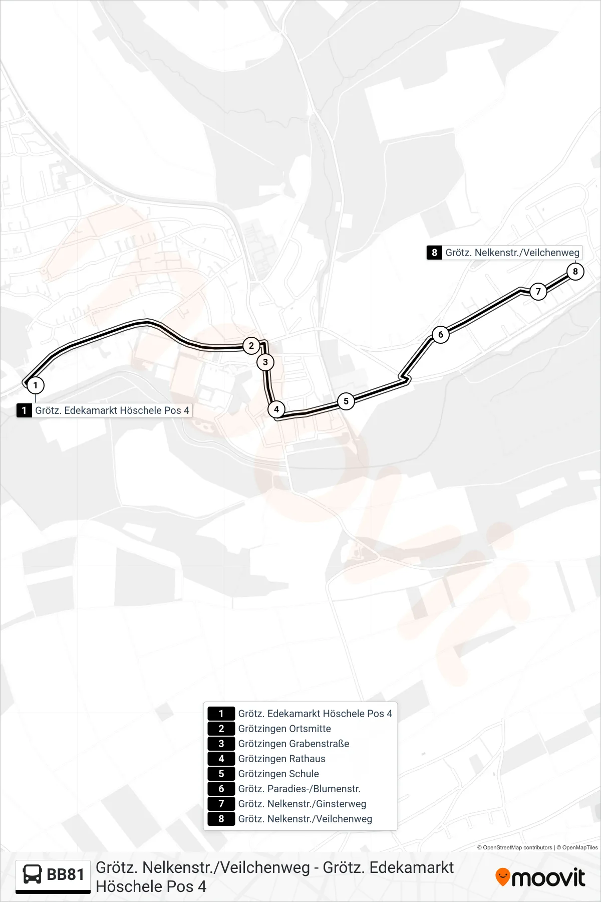 BB81 bus Line (Grötz. Nelkenstr./Veilchenweg) route and stops on a map