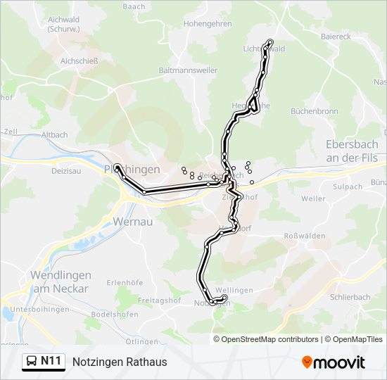 Автобус N11: карта маршрута