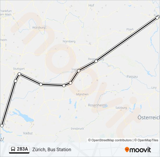 Автобус 283A: карта маршрута
