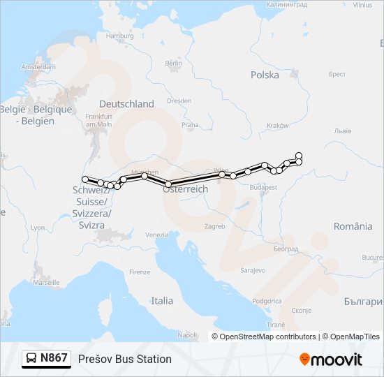 N867 Bus Line Map