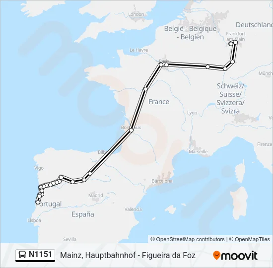 N1151 Bus Line Map