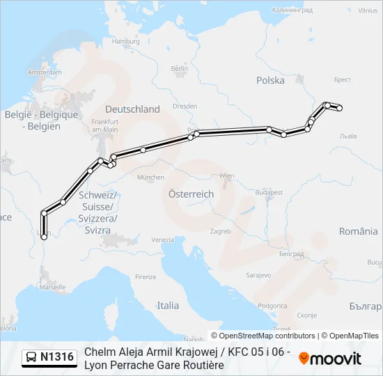 N1316 Bus Line Map
