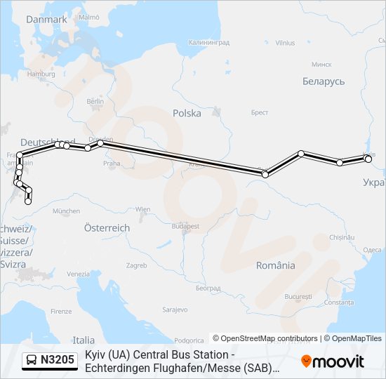 Автобус N3205: карта маршрута