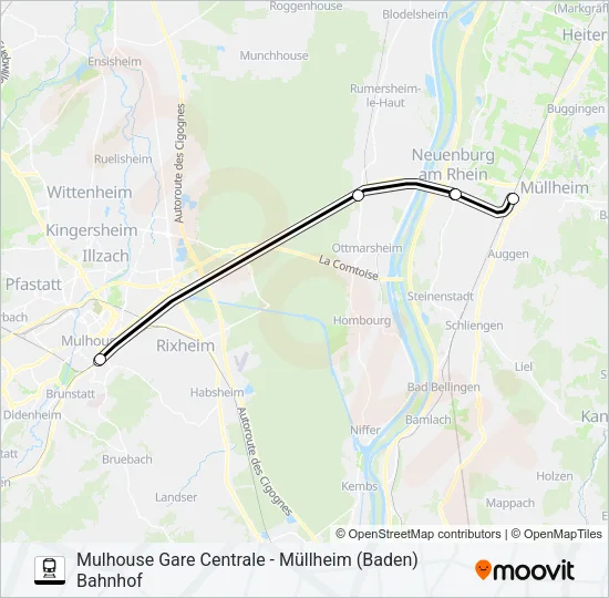  MULHOUSE GARE CENTRALE - MÜLLHEIM (BADEN) BAHNHOF: карта маршрута