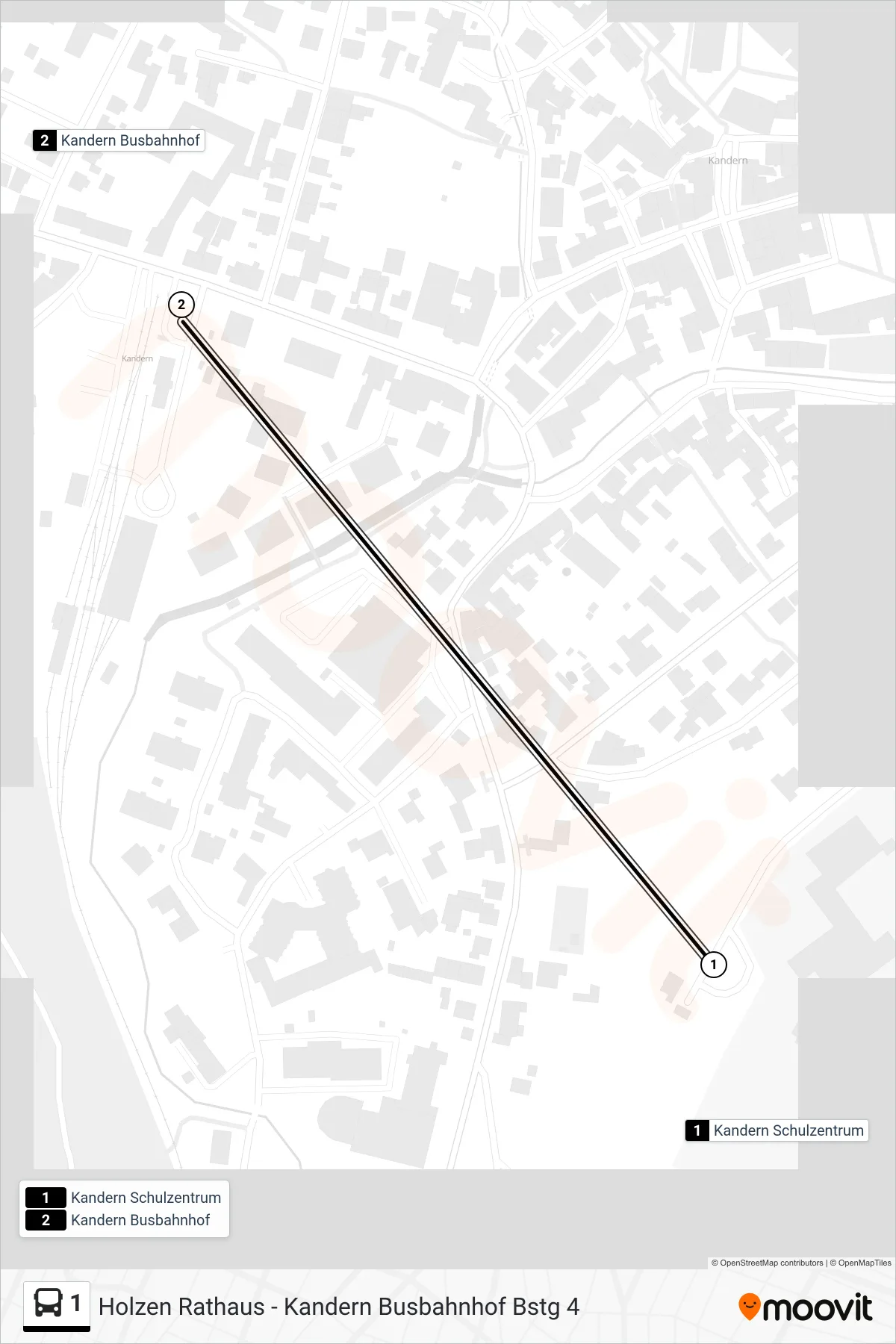 1 bus Line (Kandern Busbahnhof Bstg 4) route and stops on a map