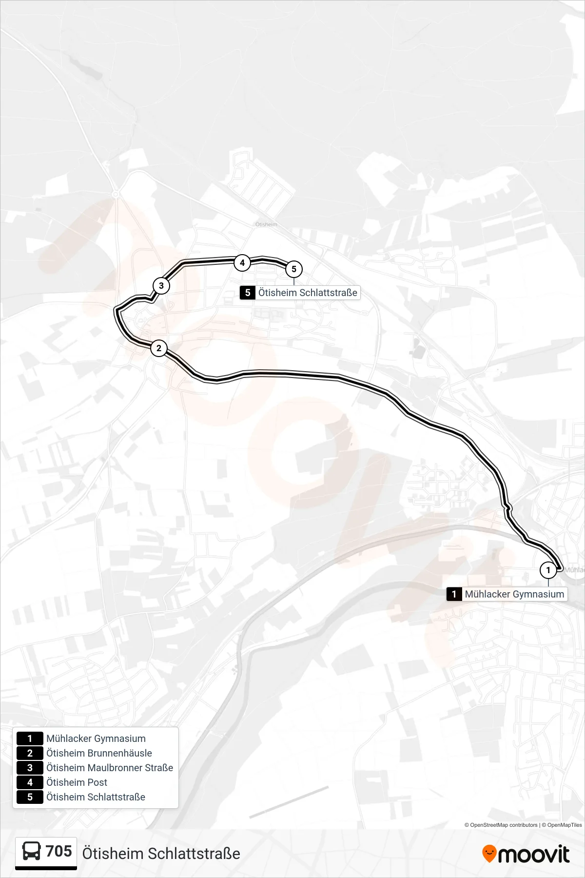 705 bus Line (Ötisheim Schlattstraße) route and stops on a map