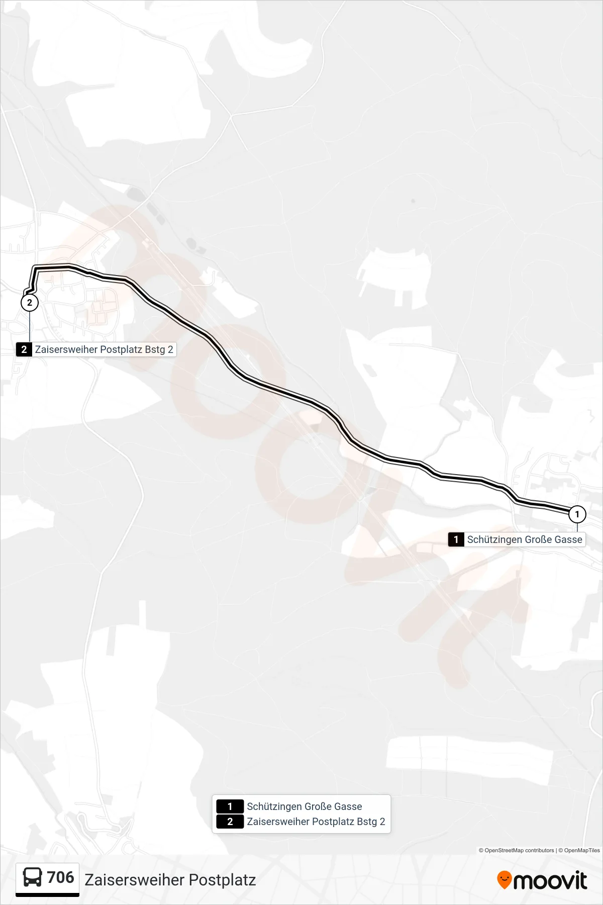 706 bus Line (Zaisersweiher Postplatz) route and stops on a map