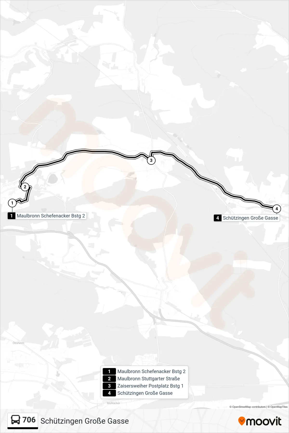 706 bus Line (Schützingen Große Gasse) route and stops on a map