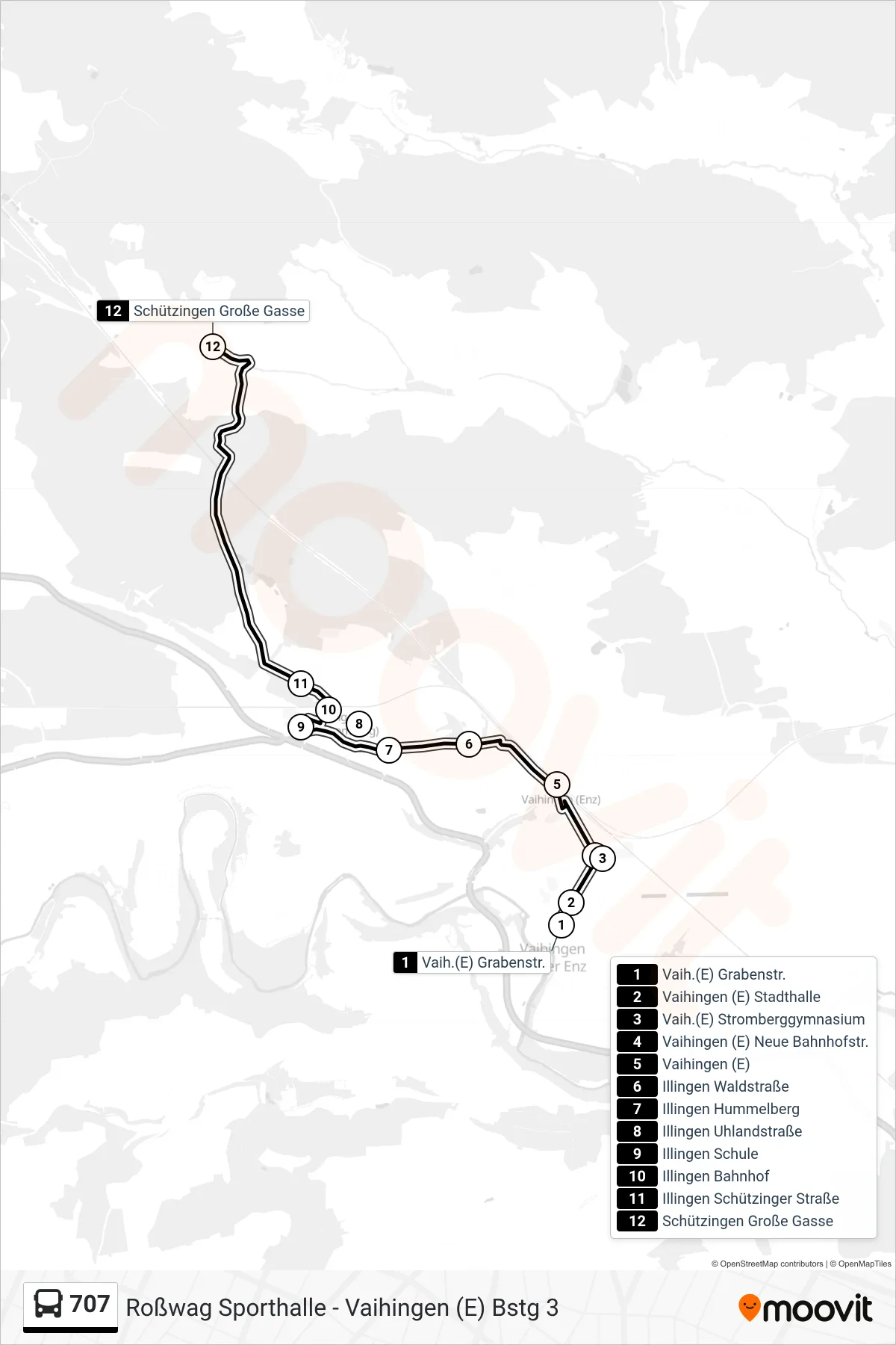 707 bus Line (Schützingen Große Gasse) route and stops on a map