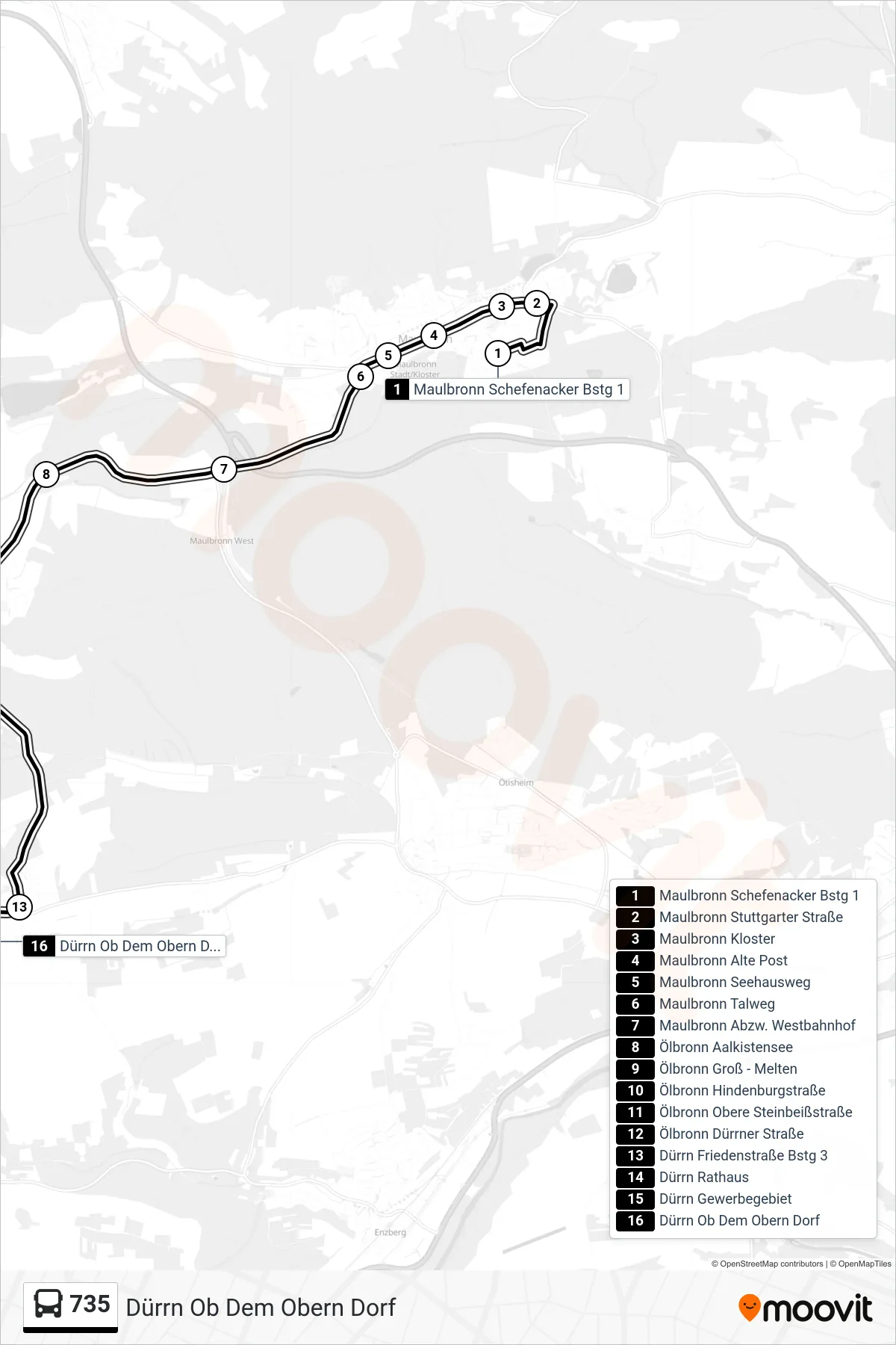 Linie 735 (Bus) Richtung Dürrn Ob Dem Obern Dorf: Route und Haltestellen auf der Karte