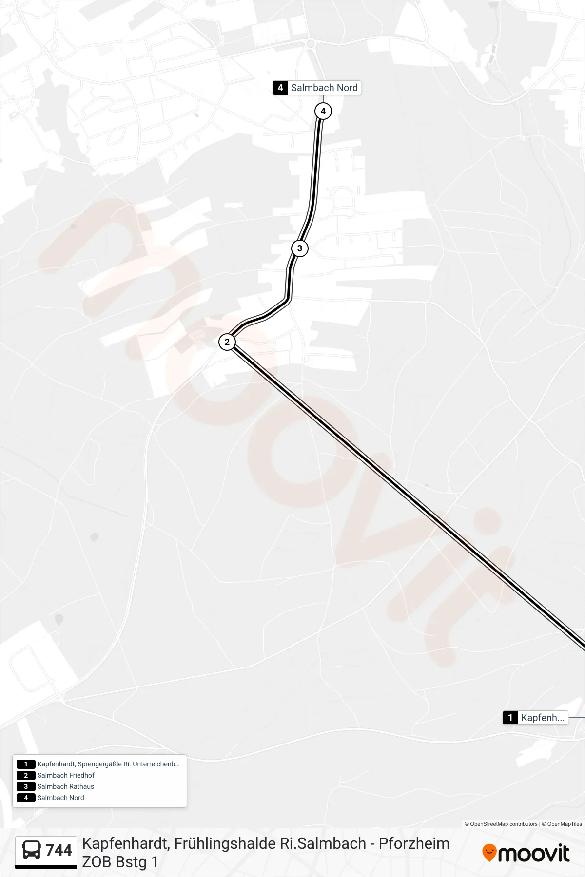 Linie 744 (Bus) Richtung Salmbach Nord: Route und Haltestellen auf der Karte