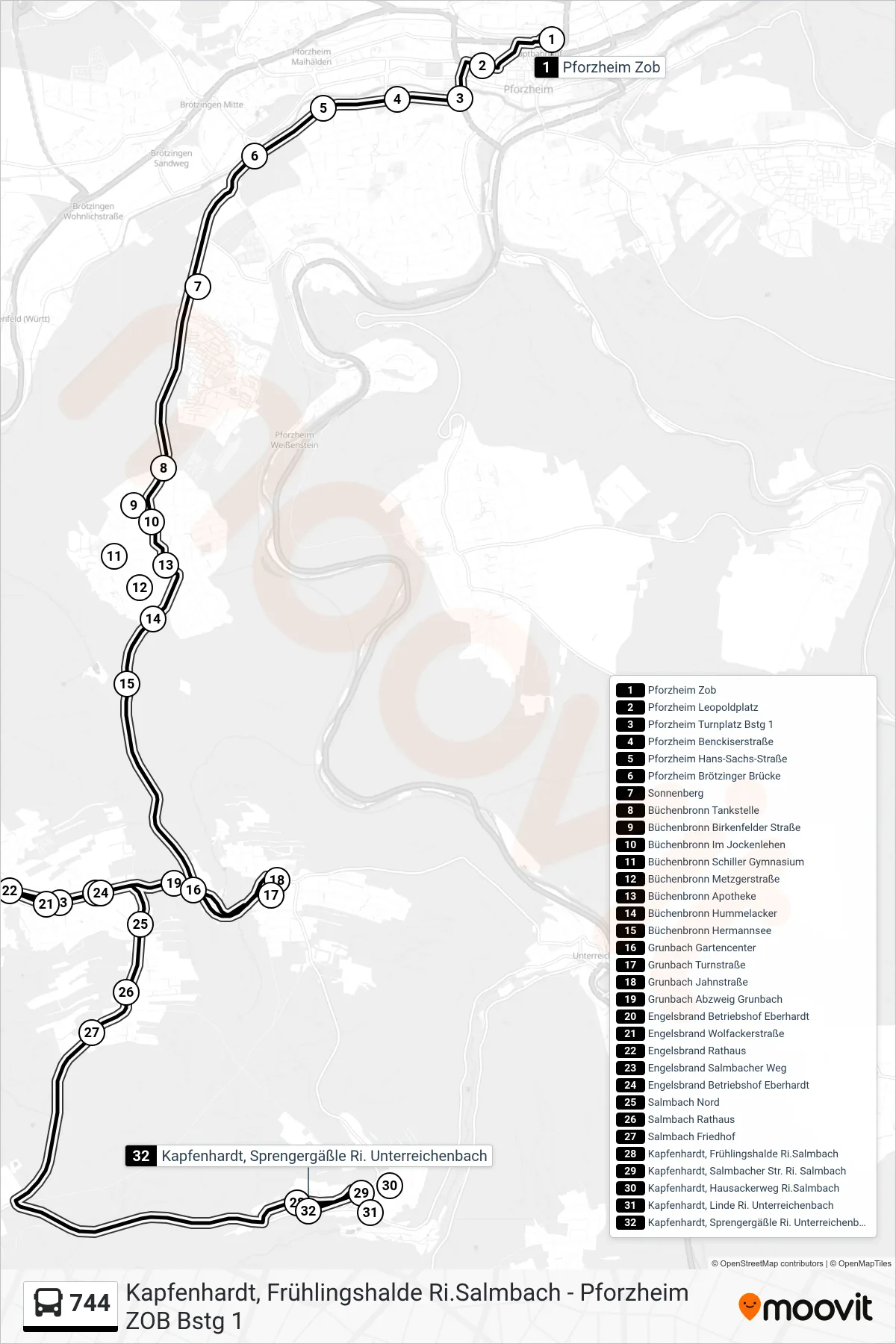 744 bus Line (Kapfenhardt, Sprengergäßle) route and stops on a map