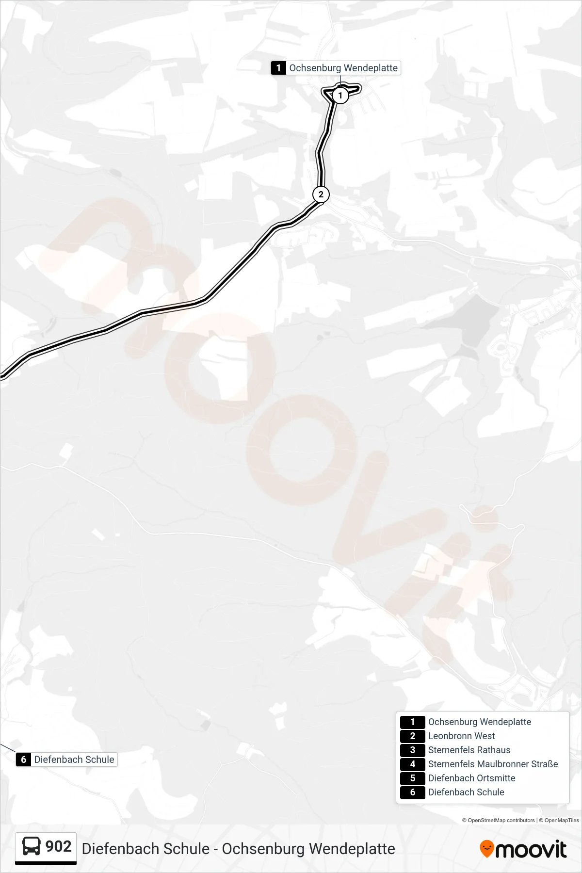 902 bus Line (Diefenbach Schule) route and stops on a map