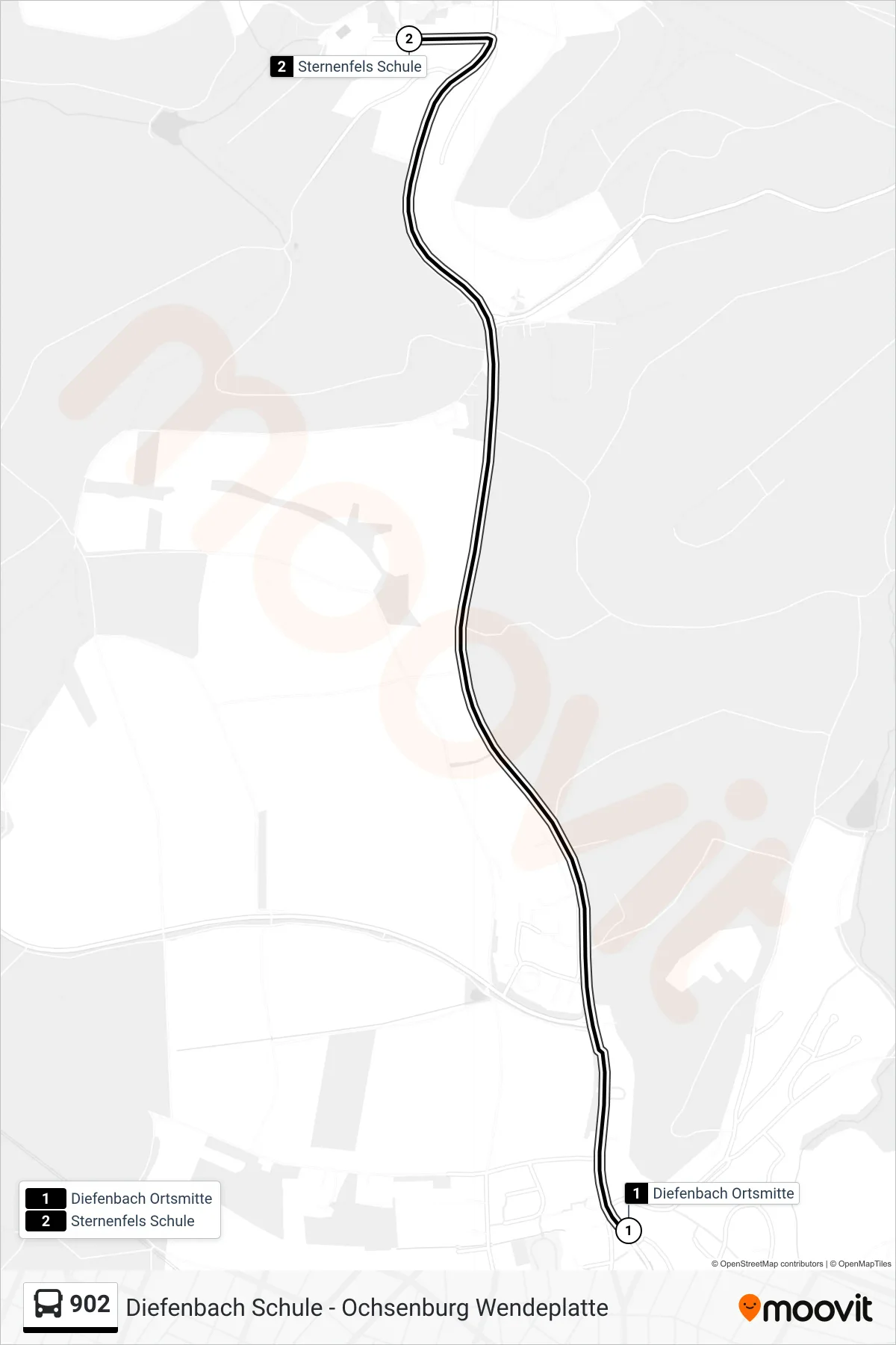 902 bus Line (Sternenfels Schule) route and stops on a map