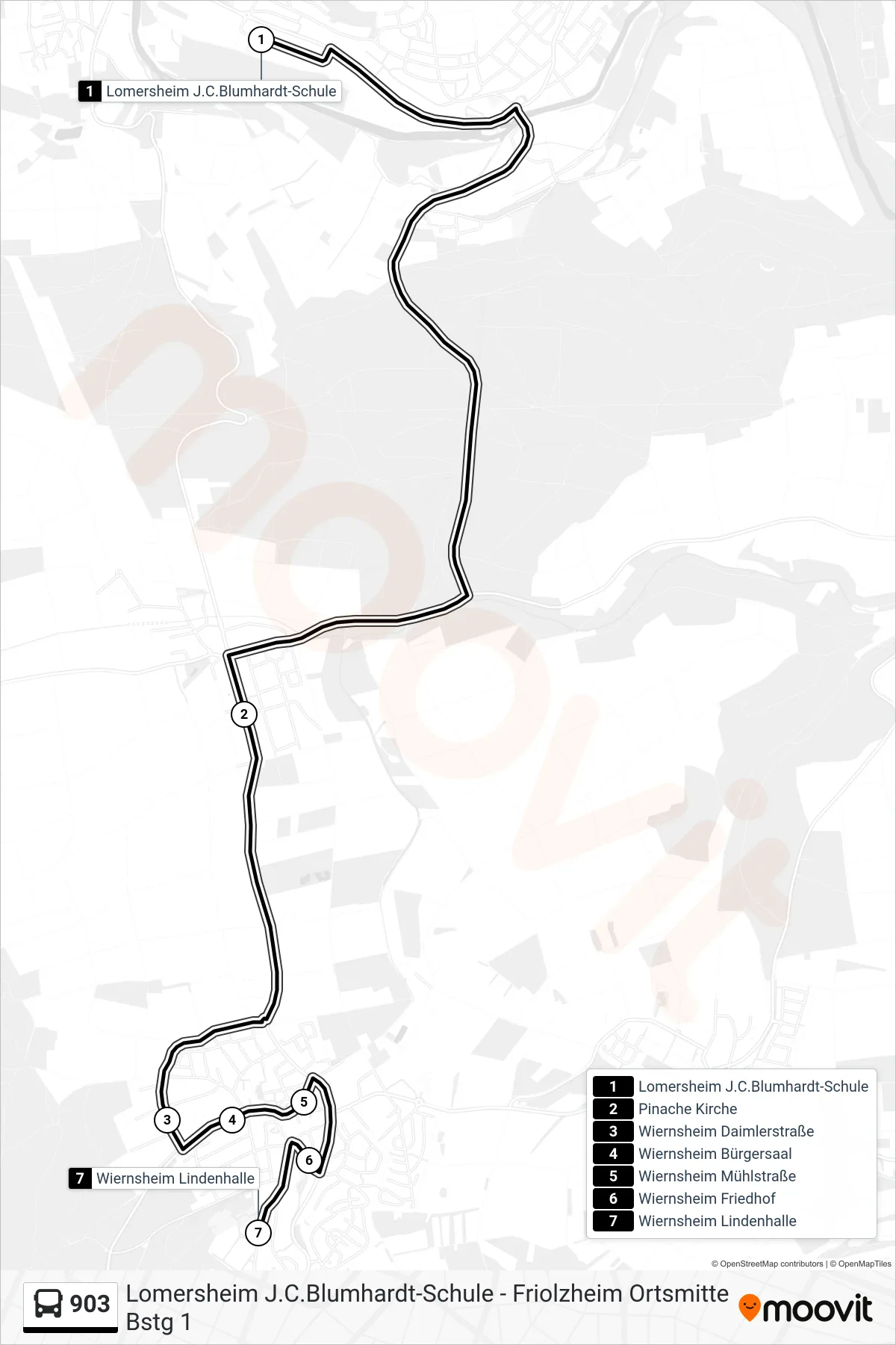 Linie 903 (Bus) Richtung Wiernsheim Lindenhalle: Route und Haltestellen auf der Karte