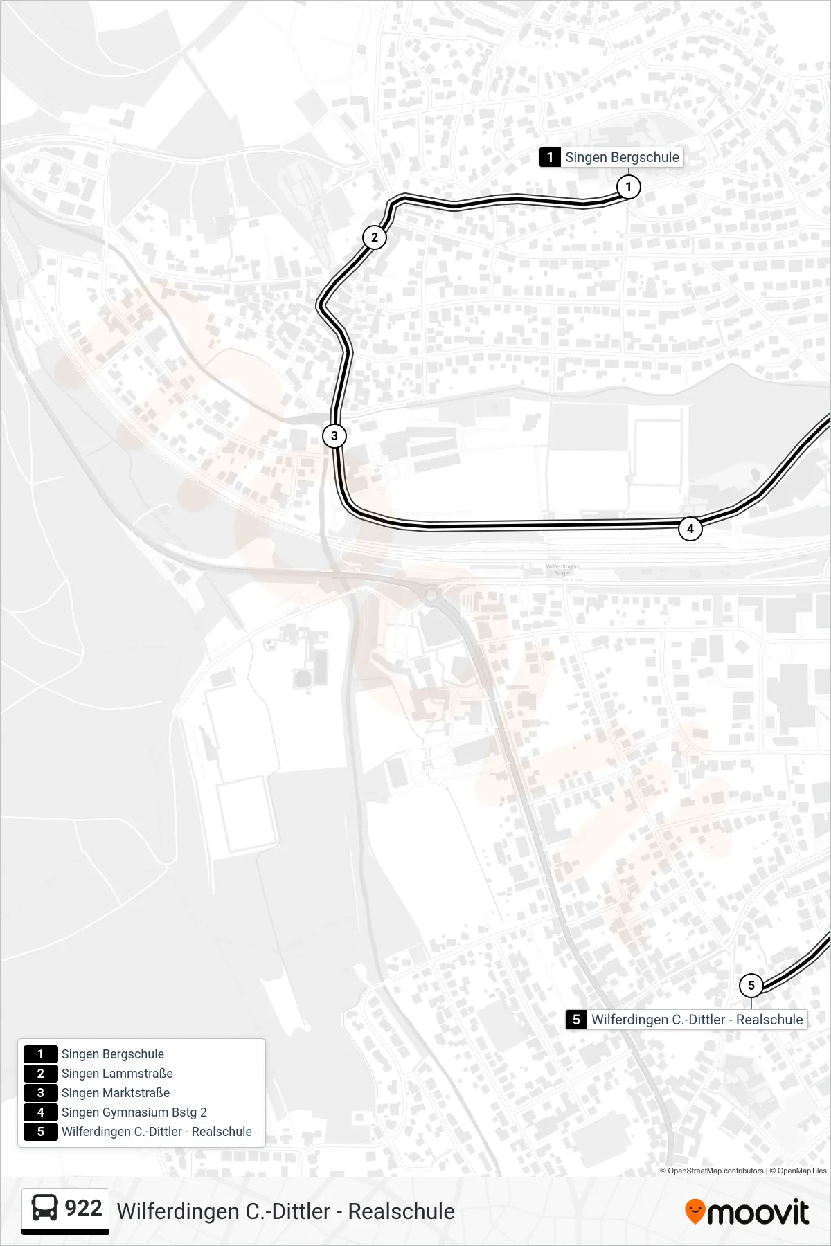 922 bus Line (Wilferdingen C.-Dittler - Realschule) route and stops on a map