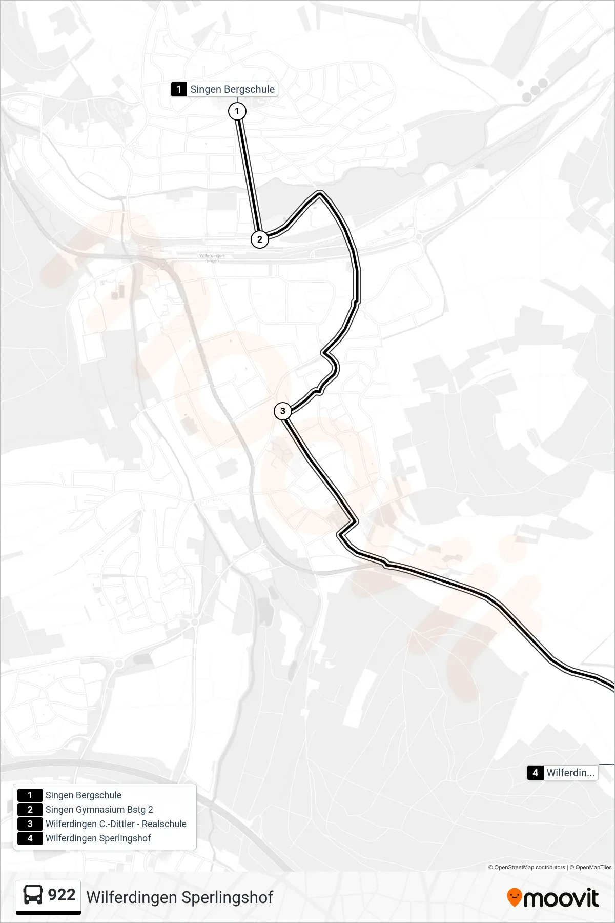 922 bus Line (Wilferdingen Sperlingshof) route and stops on a map
