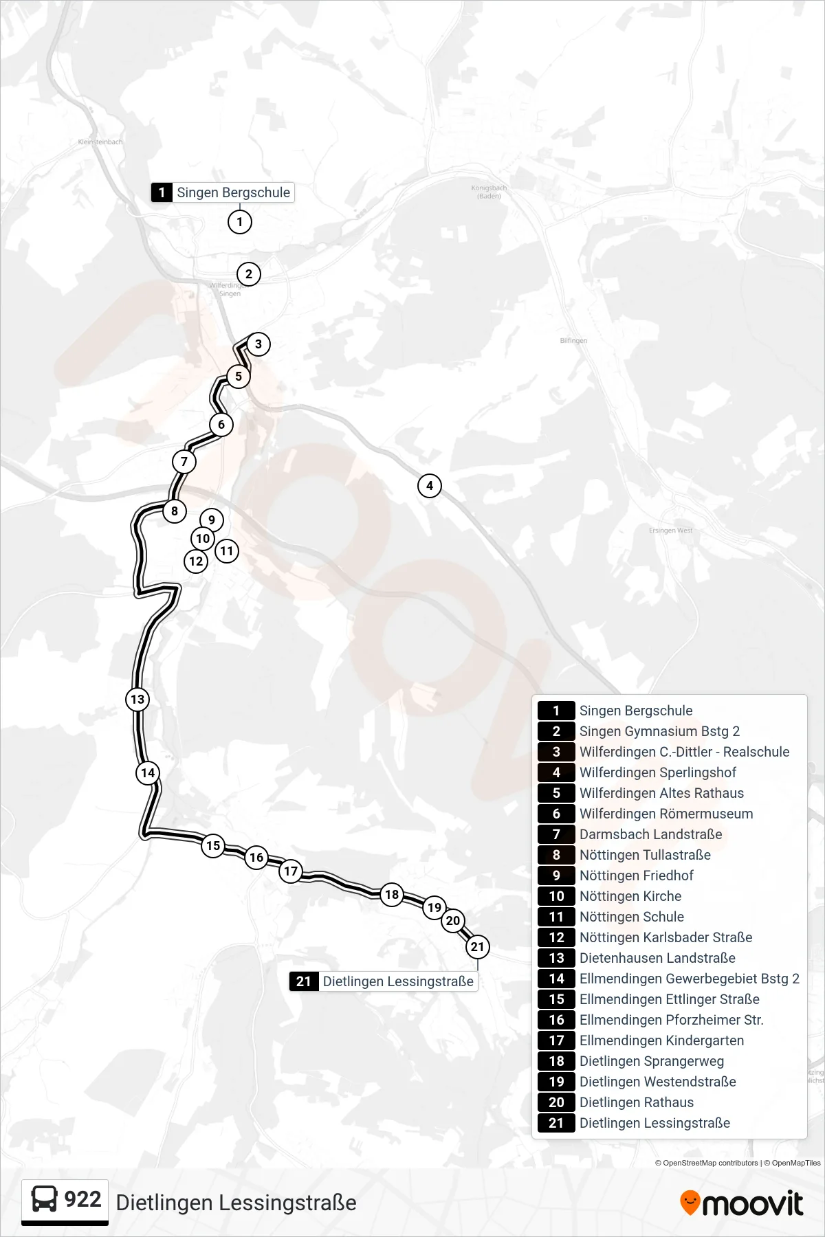 Linie 922 (Bus) Richtung Dietlingen Lessingstraße: Route und Haltestellen auf der Karte