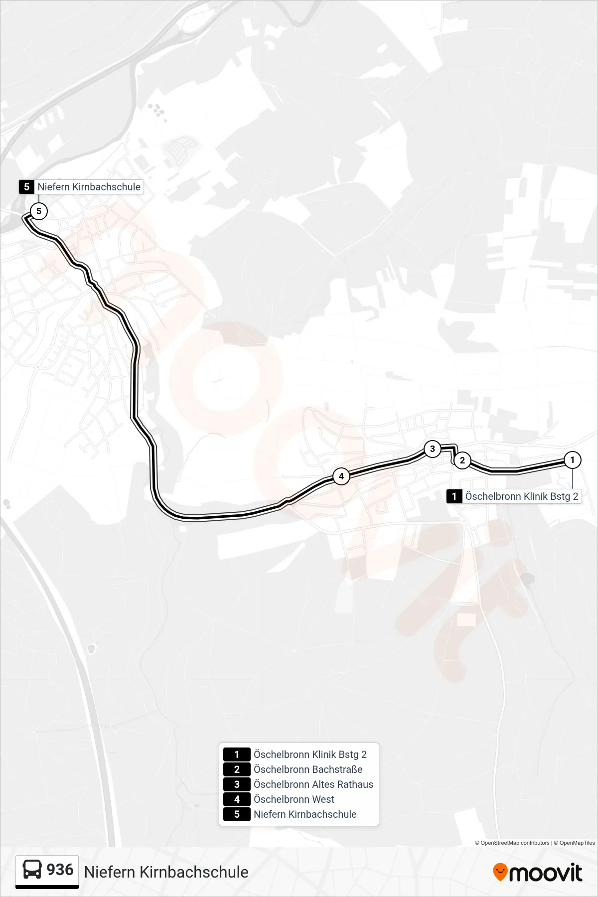 936 bus Line (Niefern Kirnbachschule) route and stops on a map